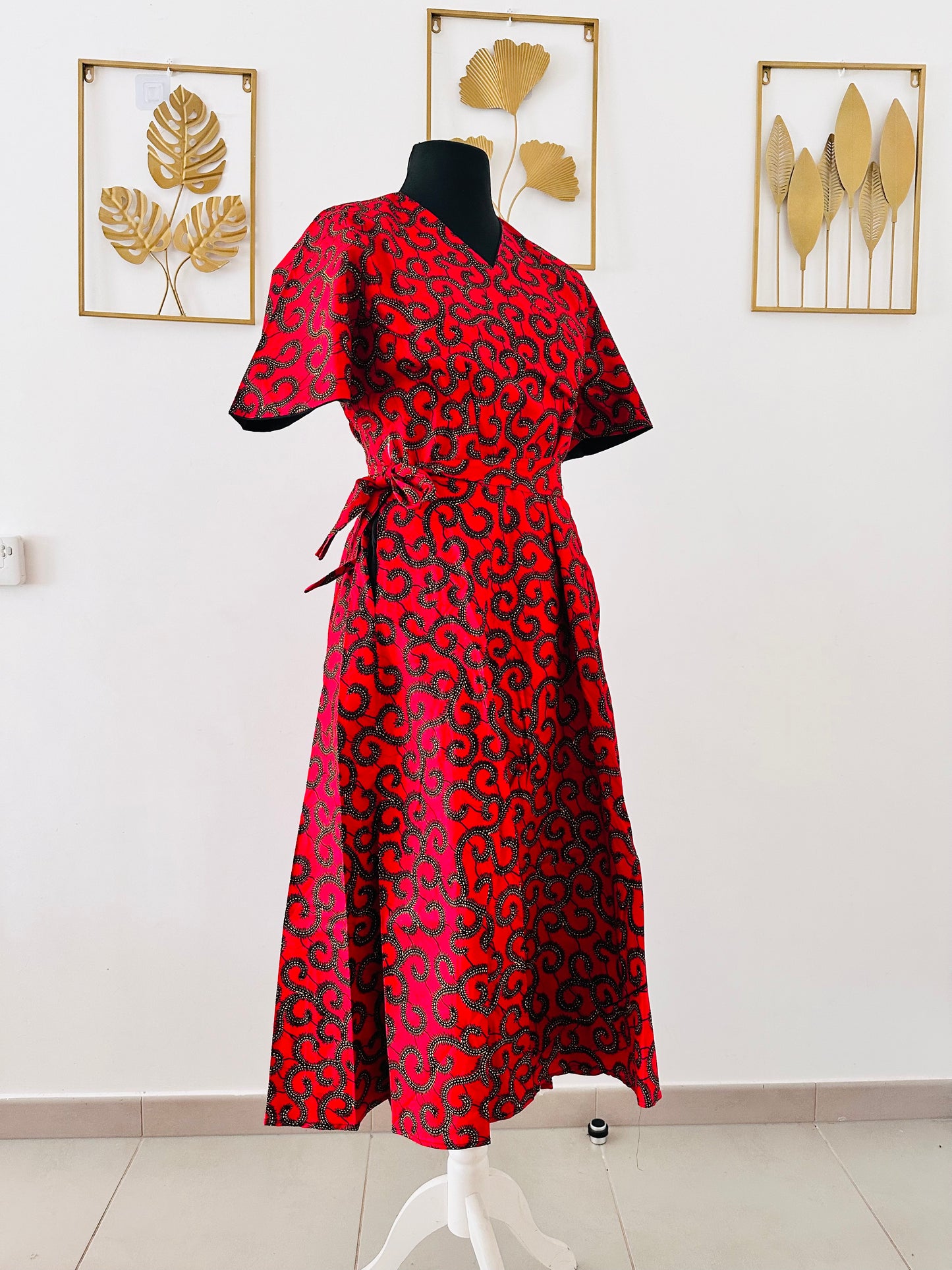 Robe mi-mollet en wax - Avec poches