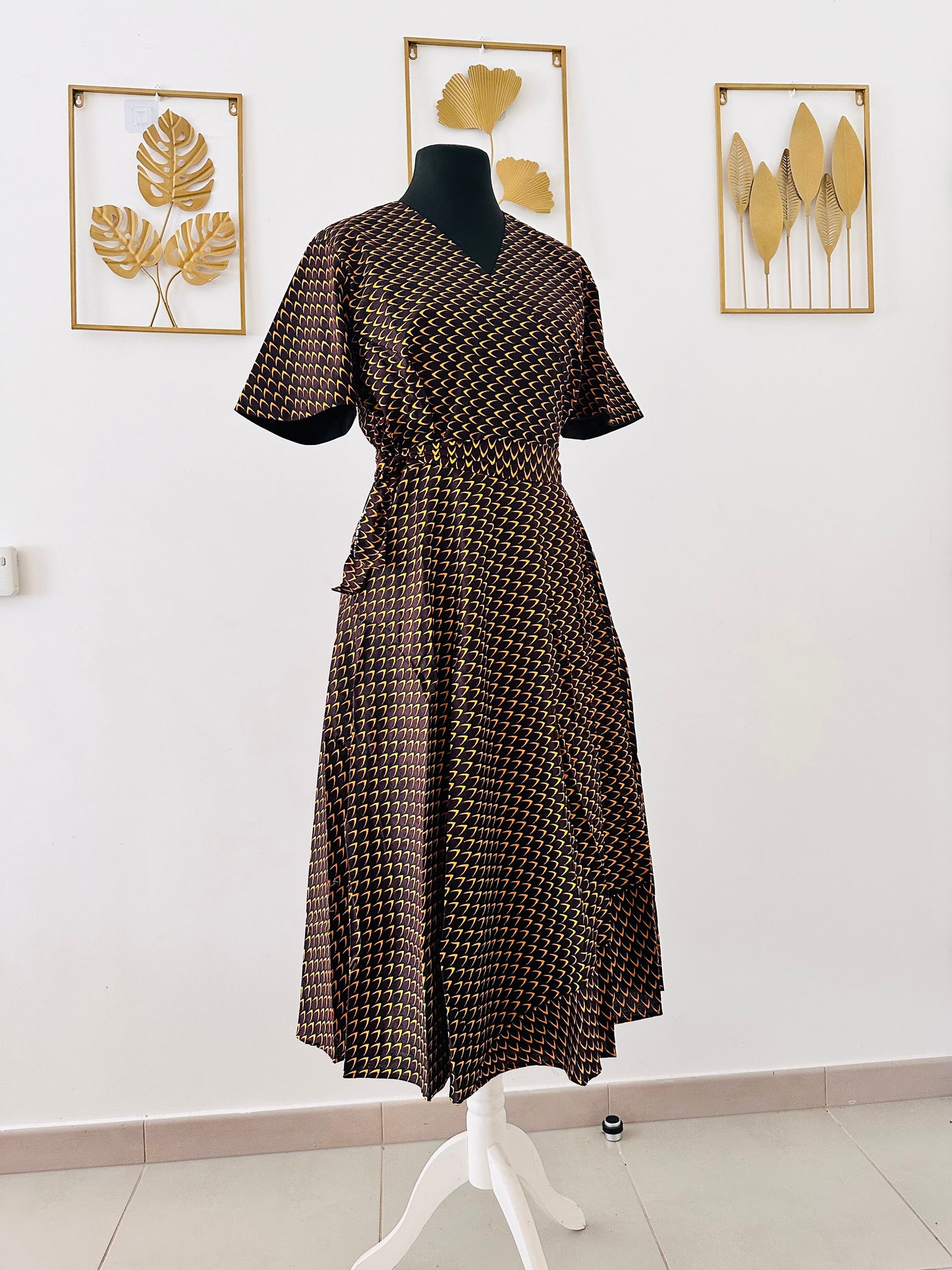 Robe mi-mollet en wax - Avec poches