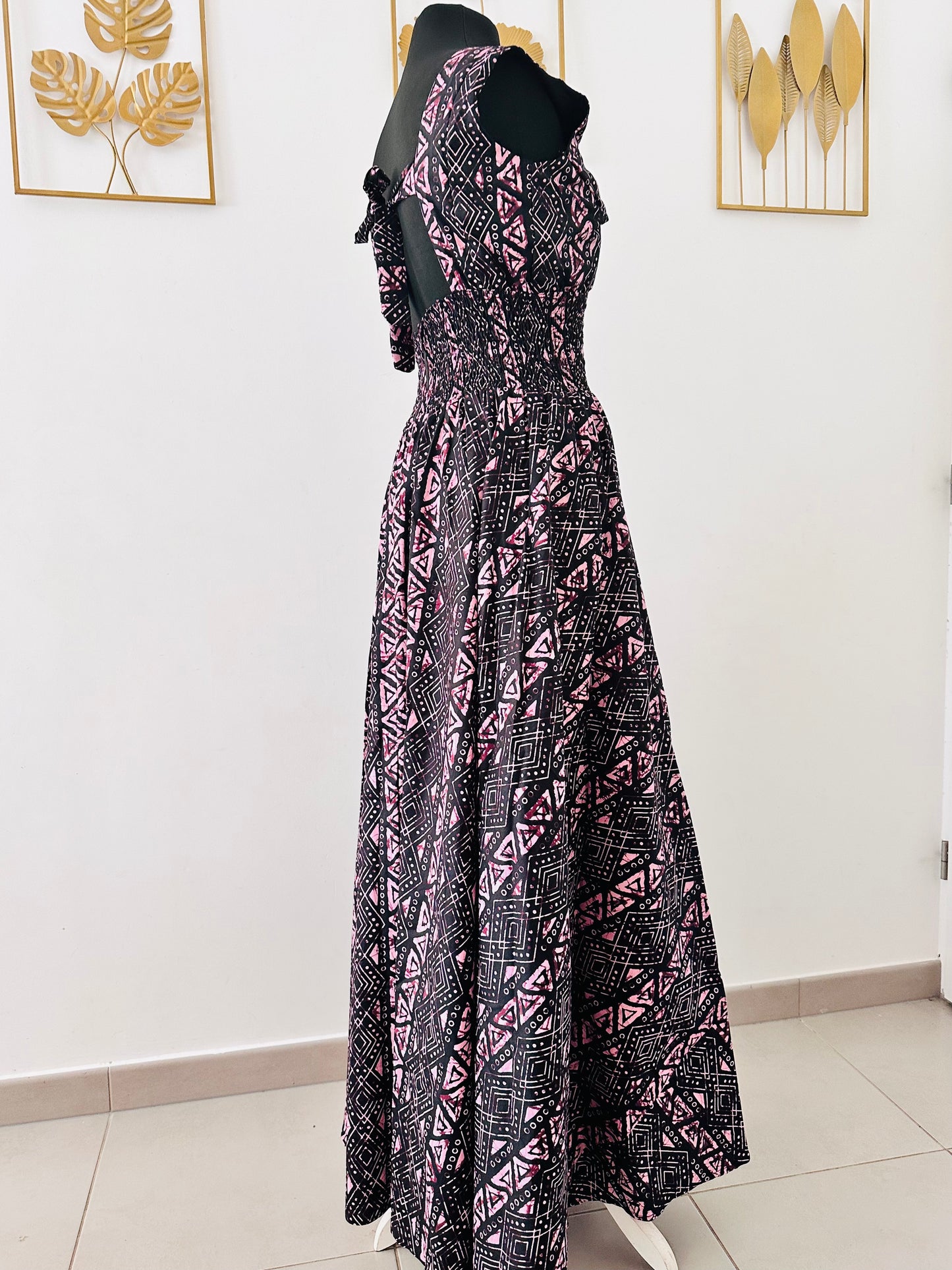 Robe Longue en Wax avec Poches - Détail dos