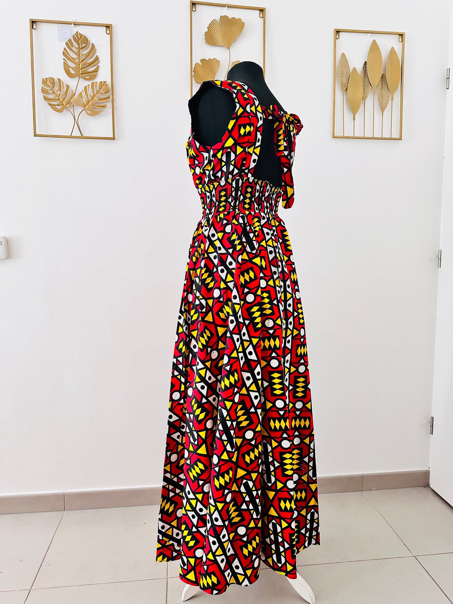 Robe Longue en Wax avec Poches - Détail dos