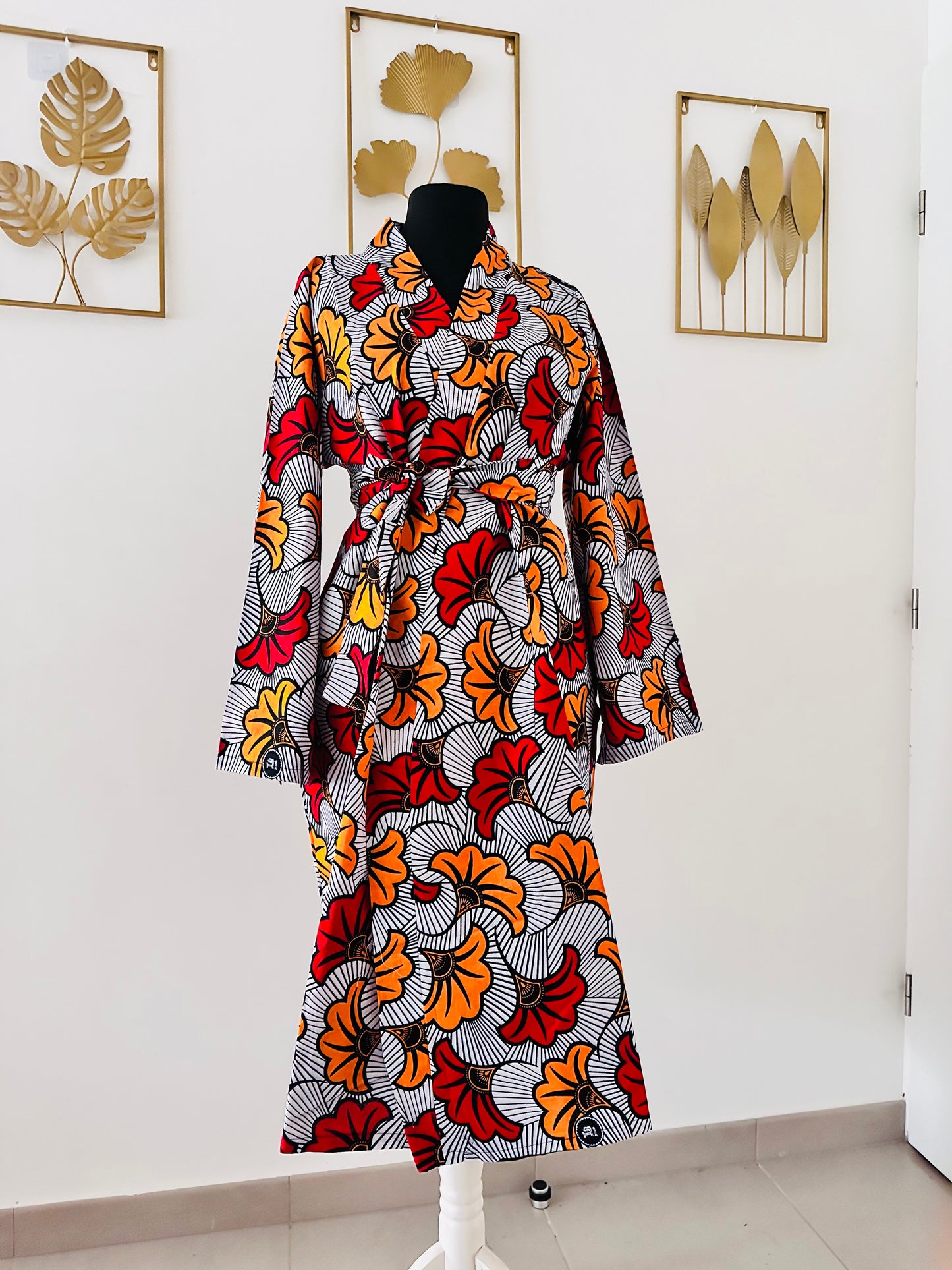robe portefeuille en wax, kimono maxi