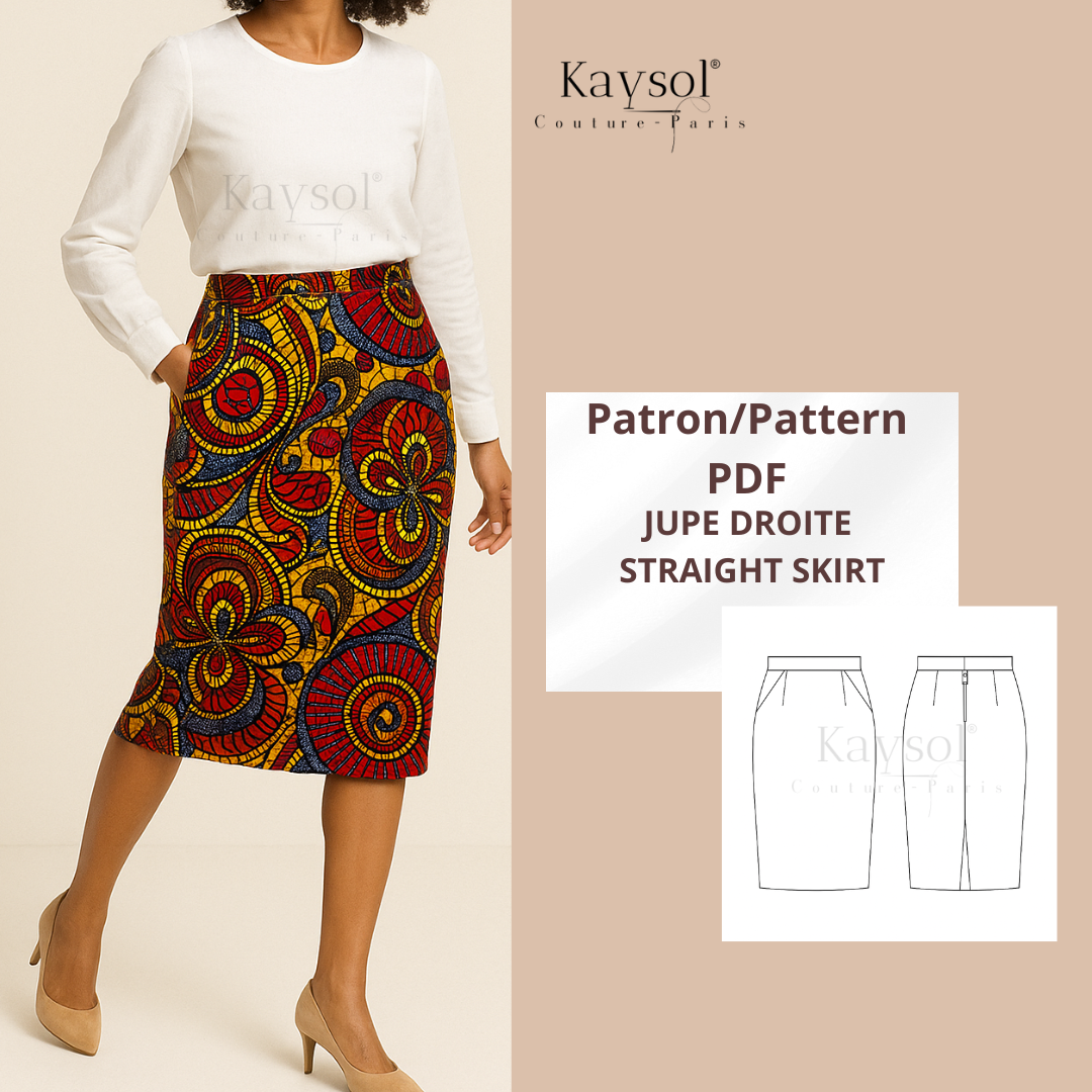 Patron Couture Jupe Droite - Patron Couture PDF - 10 tailles - 34/52
