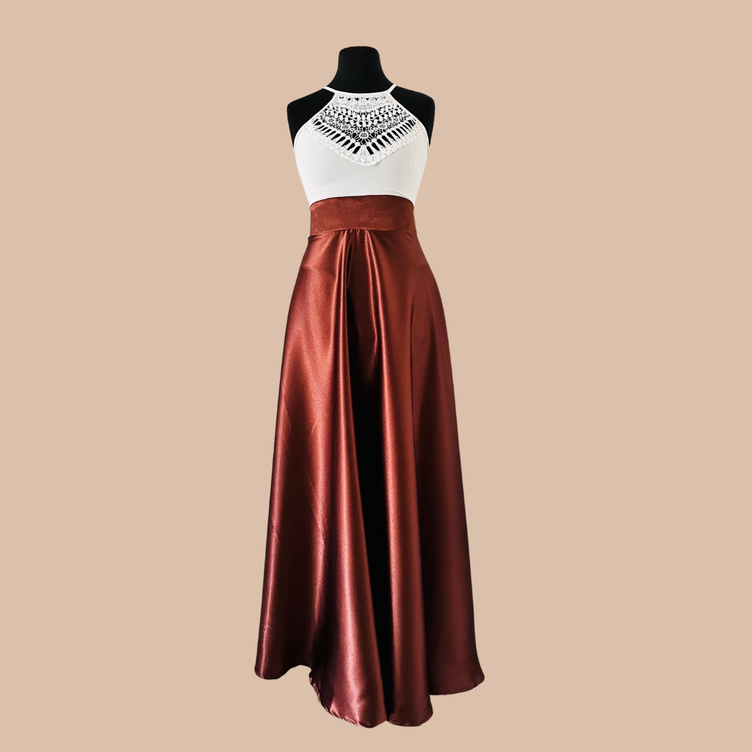 Jupe Longue en Satin Marron - Tenue de soirée femme - Tenue Invitée Mariage