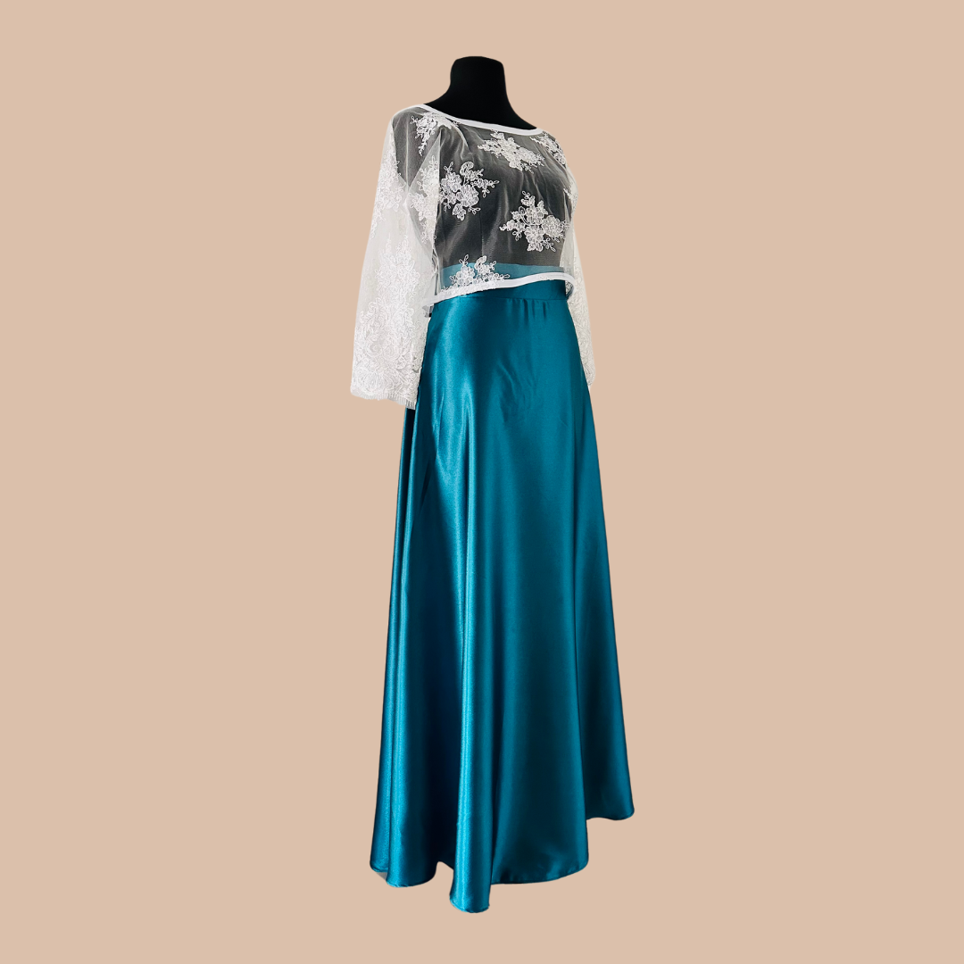 Jupe Longue Bleu Canard - Jupe longue en Satin Duchesse - Tenue de Soirée
