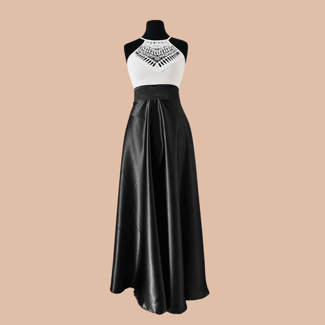 La jupe longue taille haute en Satin - Noir - Jupe patineuse longue - en soie - jupe de bal - tenue modest wear