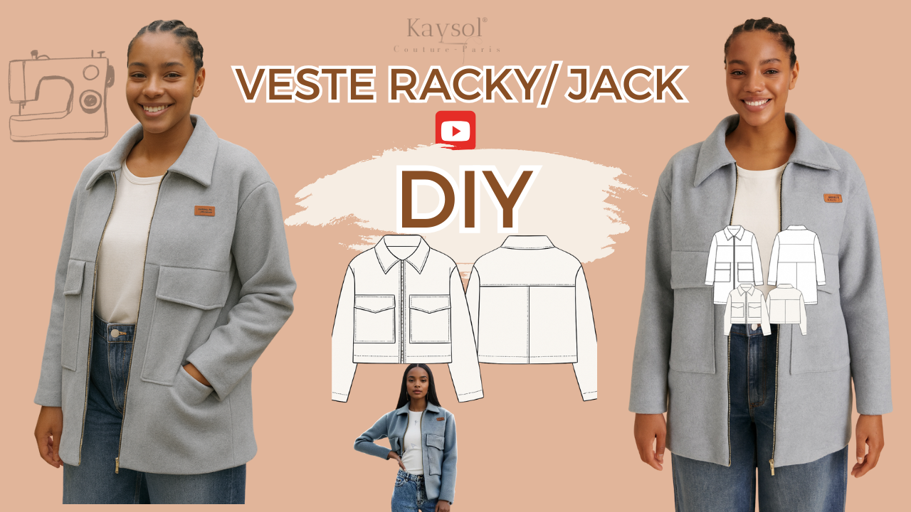 Patron couture Veste Racky – PDF multi-tailles XS–7XL + Video couture