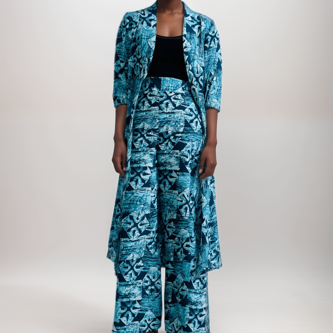 Pantalon Large Taille Haute - Tie Dye turquoise