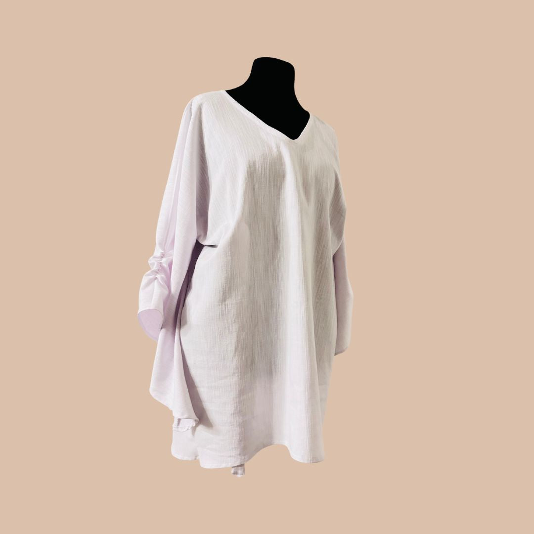 ROBE TUNIQUE EN LIN - ROBE BLANCHE MANCHE LONGUE _ ROBE MANCHE AMPLE_ PATRON COUTURE GRANDE TAILLE