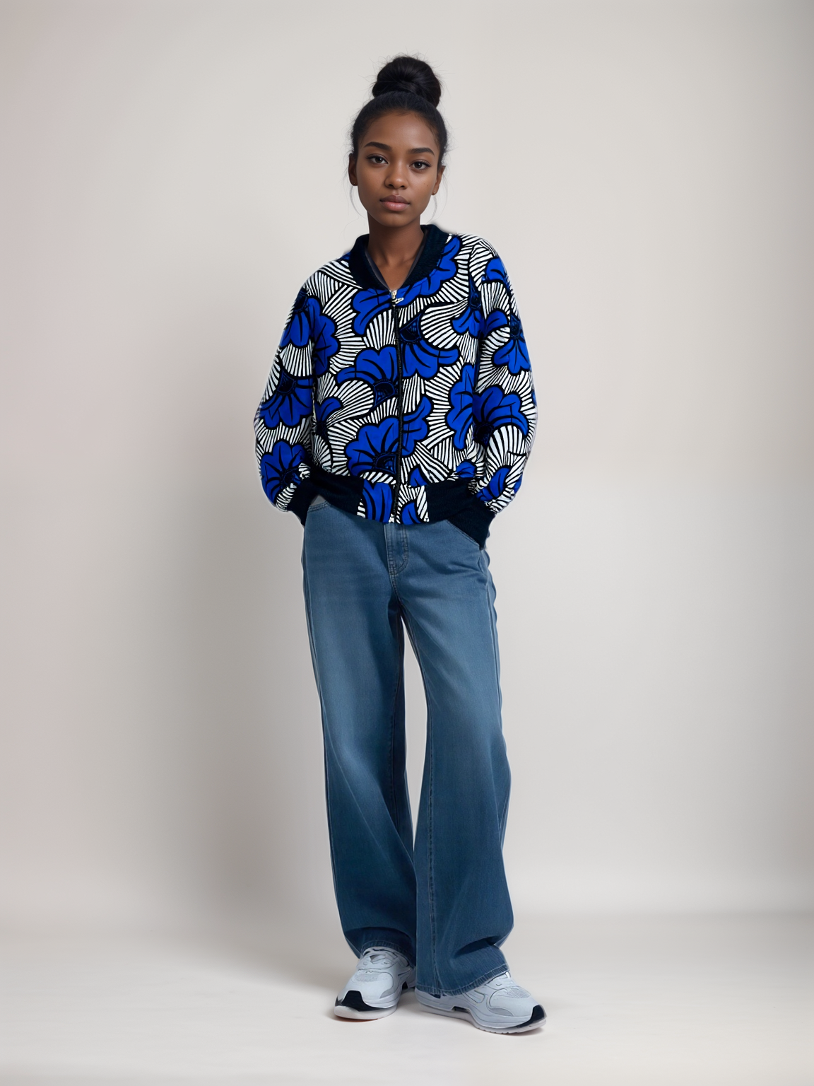 Bomber en Wax Mixte - Bleu roi - bord noir