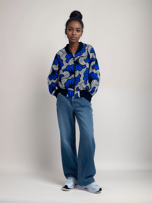 Bomber en Wax Mixte - Bleu roi - bord noir