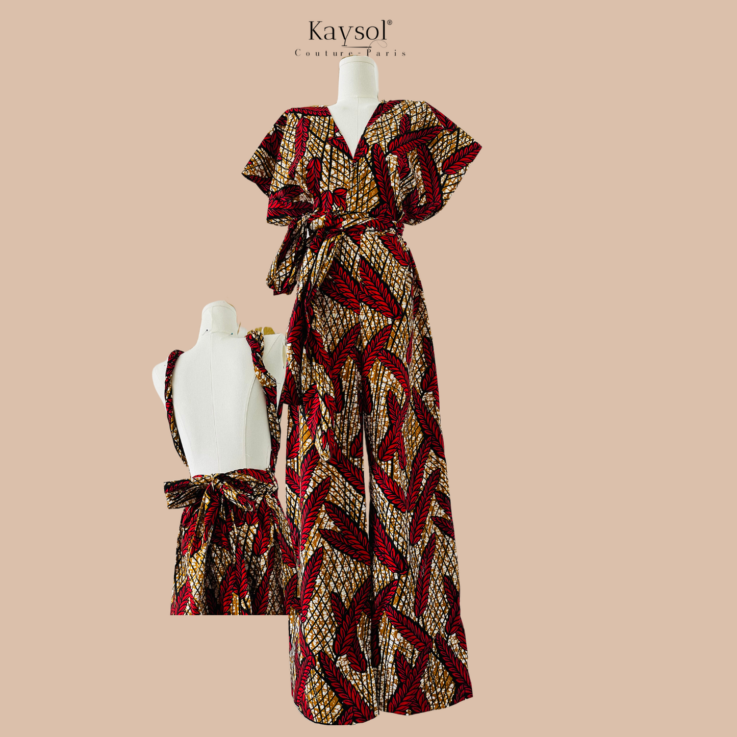 Combinaison en Wax Rouge et Beige