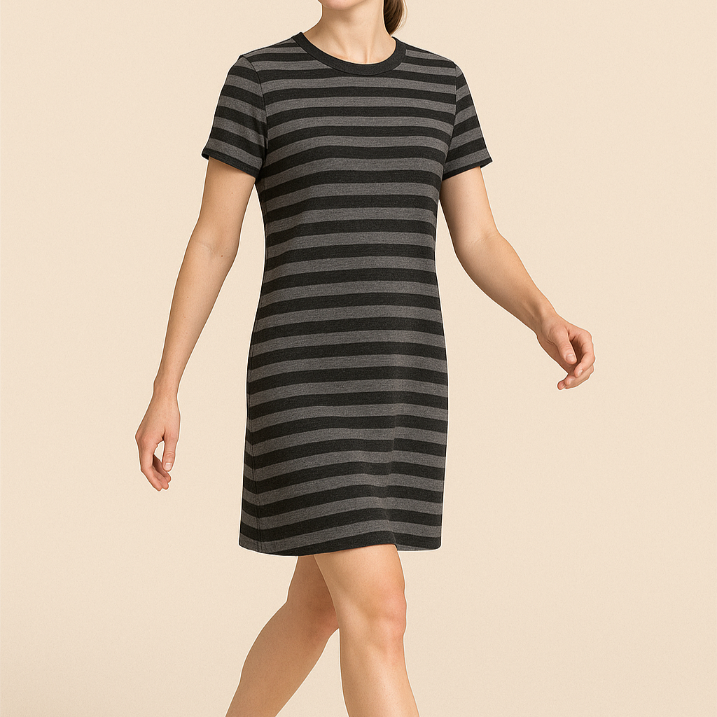 Robe T-shirt cousue main, femme, coupe droite, tissu jersey, modèle facile – patron PDF Kaysol Couture.