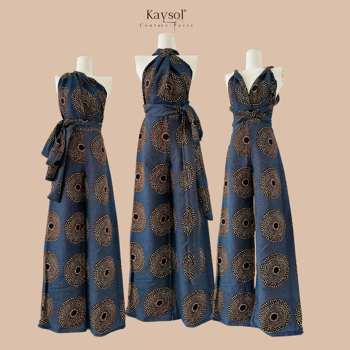 Combinaison en Pagne - Bleu-brun - tenue africaine- pantalon en wax - combinaison en tissu africain