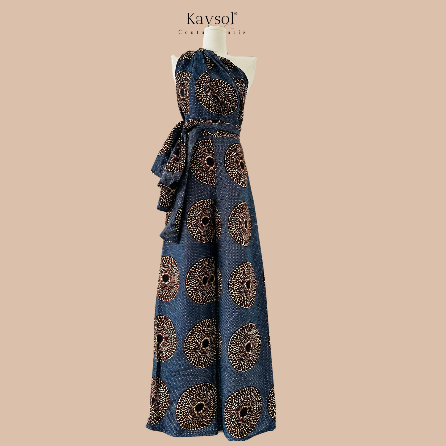 Combinaison en Pagne - Bleu-brun - tenue africaine- pantalon en wax - combinaison en tissu africain