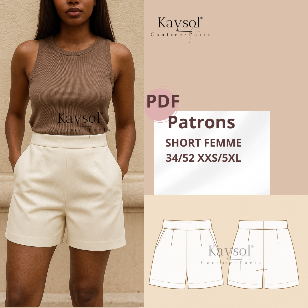 Patron Short femme PDF – Short JALIA Femme | Tailles 34 à 52