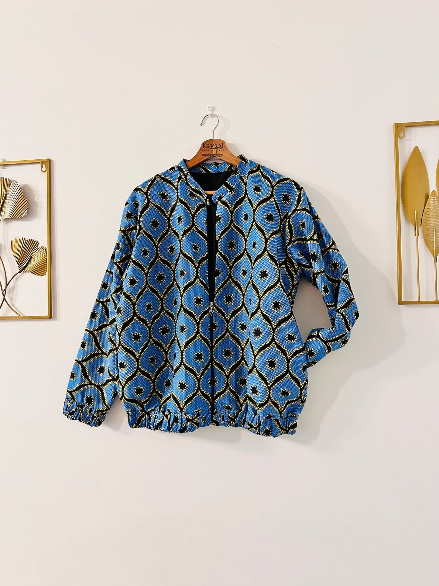 Bomber en Wax mixte - Avec poches - motif Fleurs de mariage - Kaysol Couture
