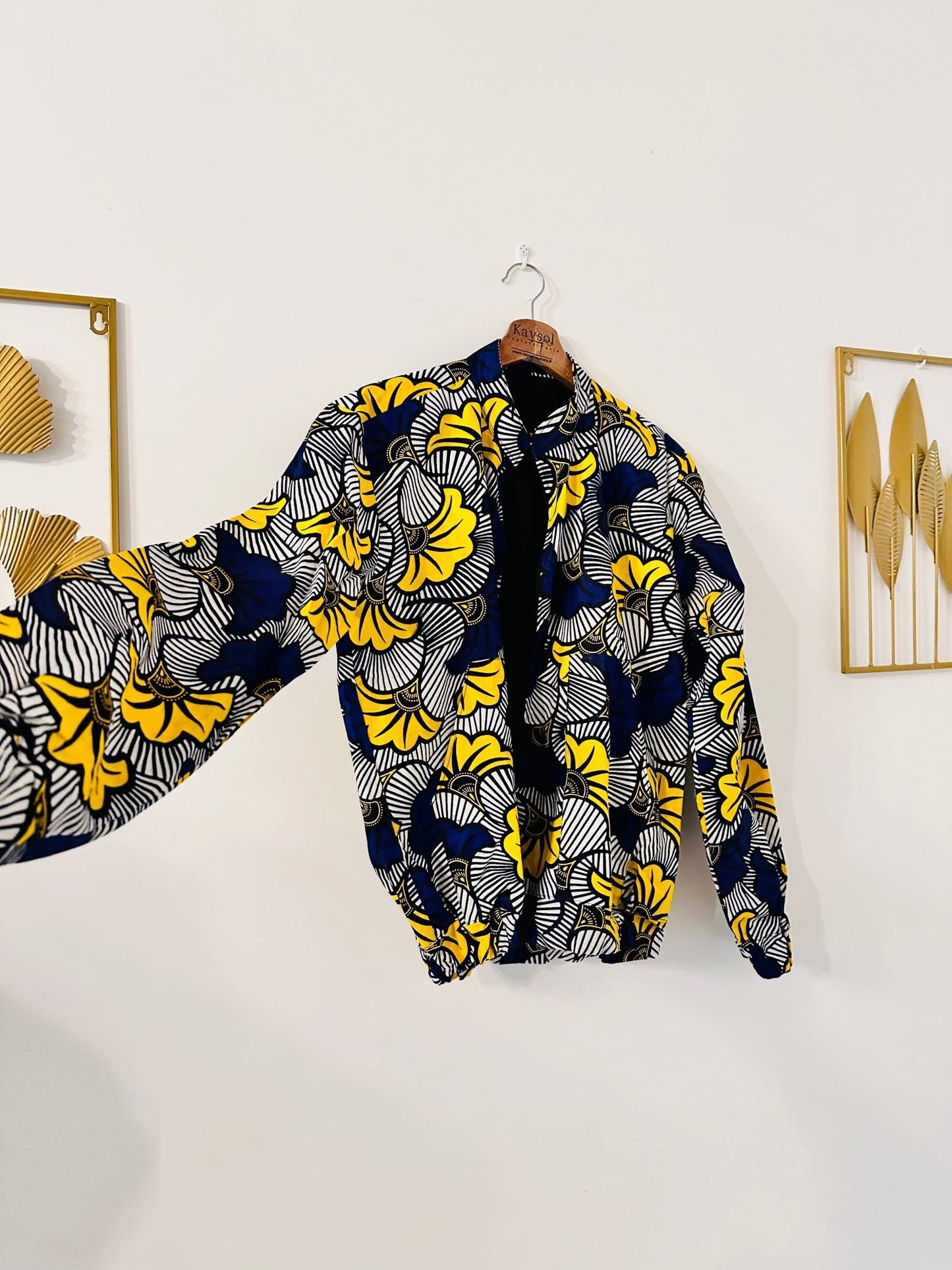 Bomber en Wax mixte - Avec poches - motif Fleurs de mariage - Kaysol Couture