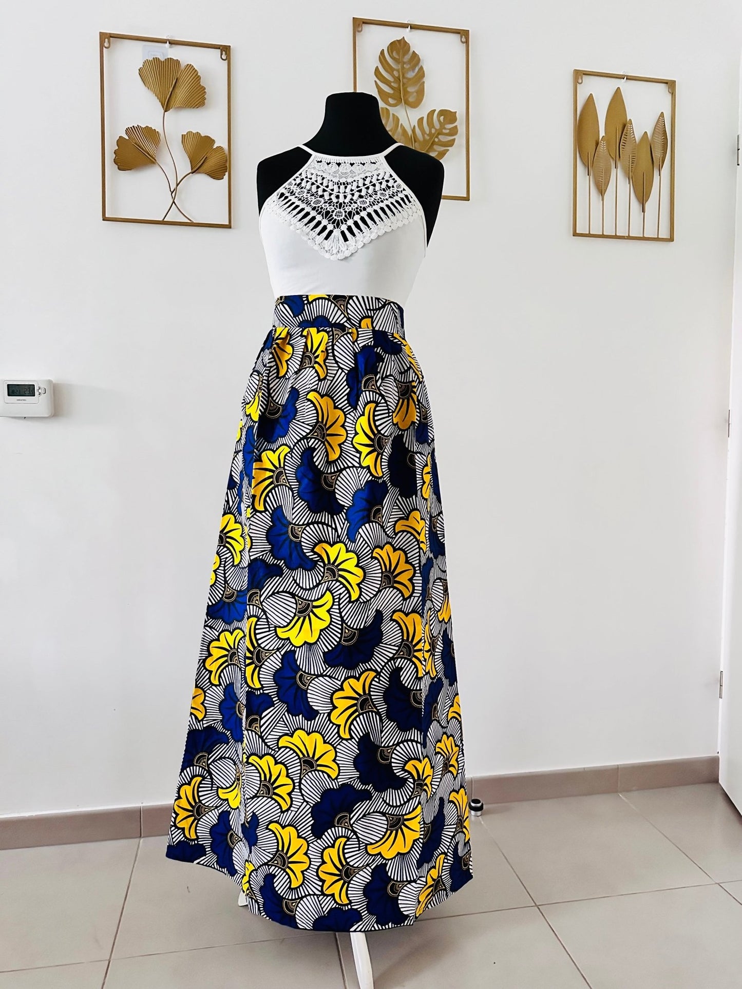 Jupe wax taille haute avec poches - Kaysol Couture