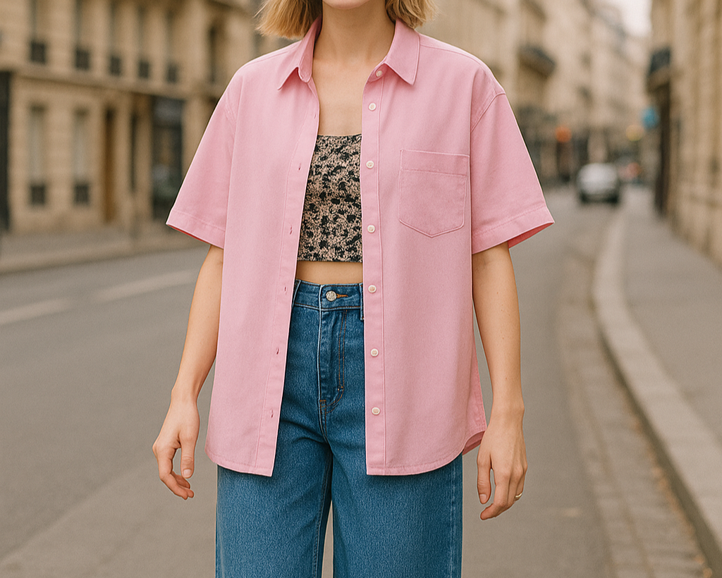 Patron PDF à coudre : chemise Rosa oversize à manches courtes. Coupe fluide, facile à adapter. Tailles 34 à 56. A4 + A0 inclus.
