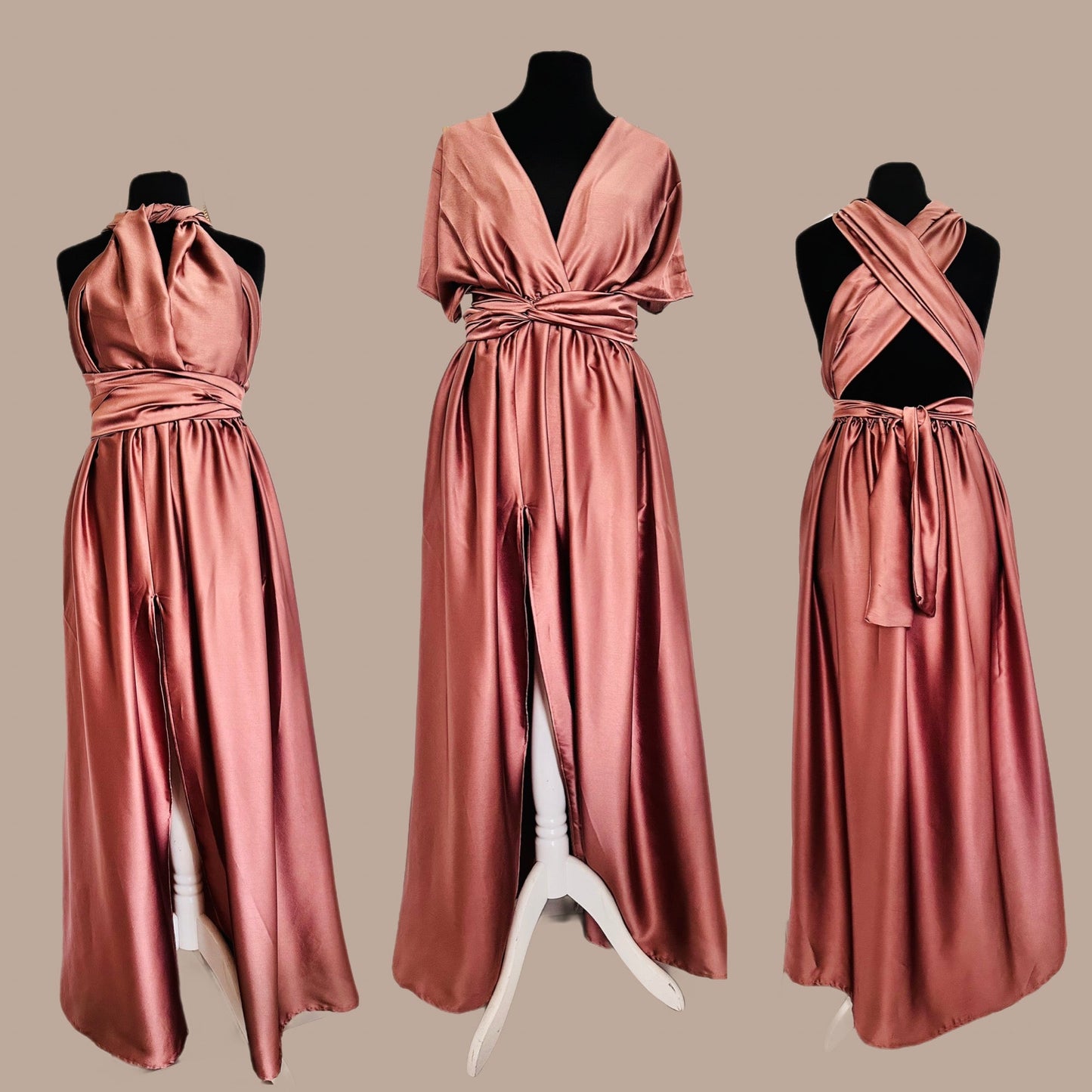Robe convertible en Satin - Robe Infinity - Choix de couleur - Robe Fendu en satin - Kaysol Couture