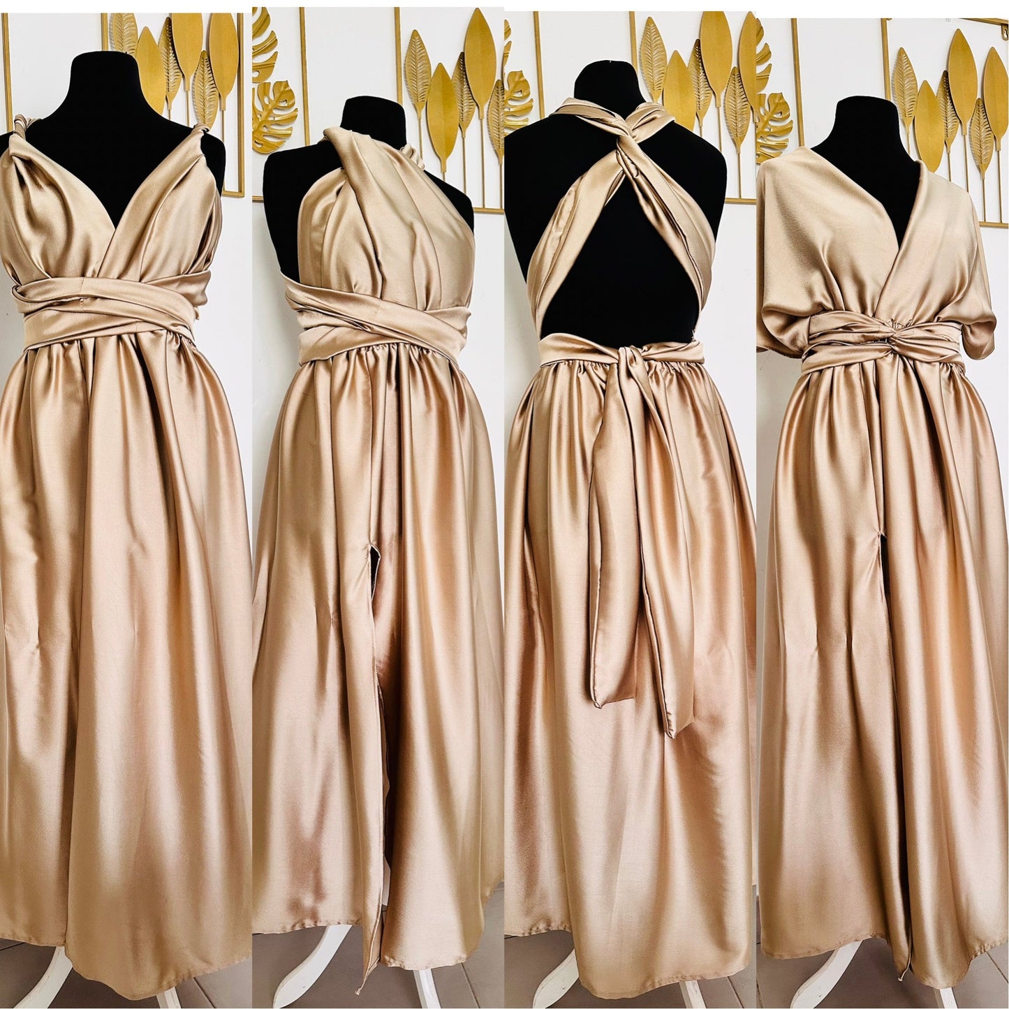 Robe convertible en Satin - Robe Infinity - Choix de couleur - Robe Fendu en satin - Kaysol Couture