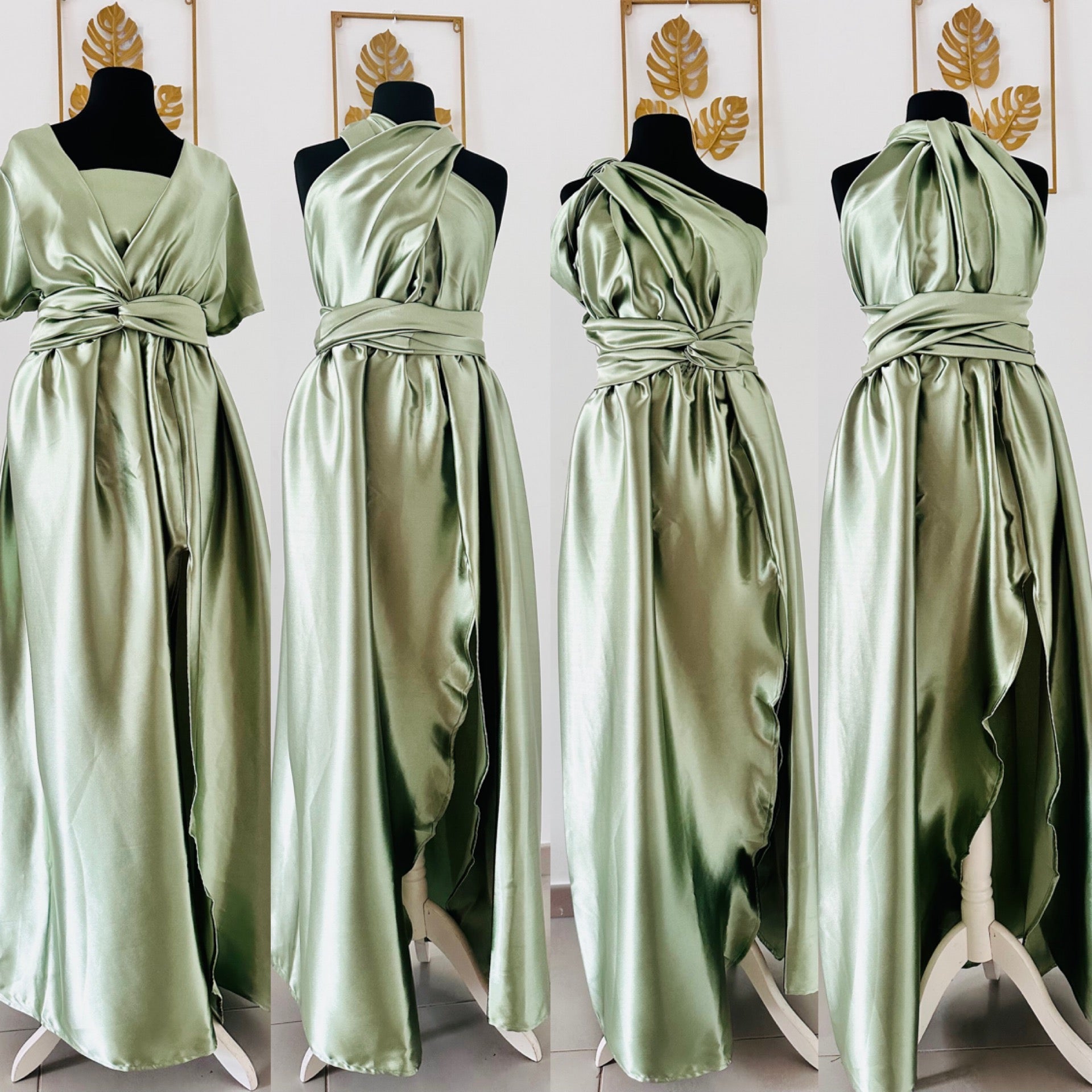 Robe demoiselle d'honneur vert sauge - Robe infinity en Satin vert – Kaysol  Couture