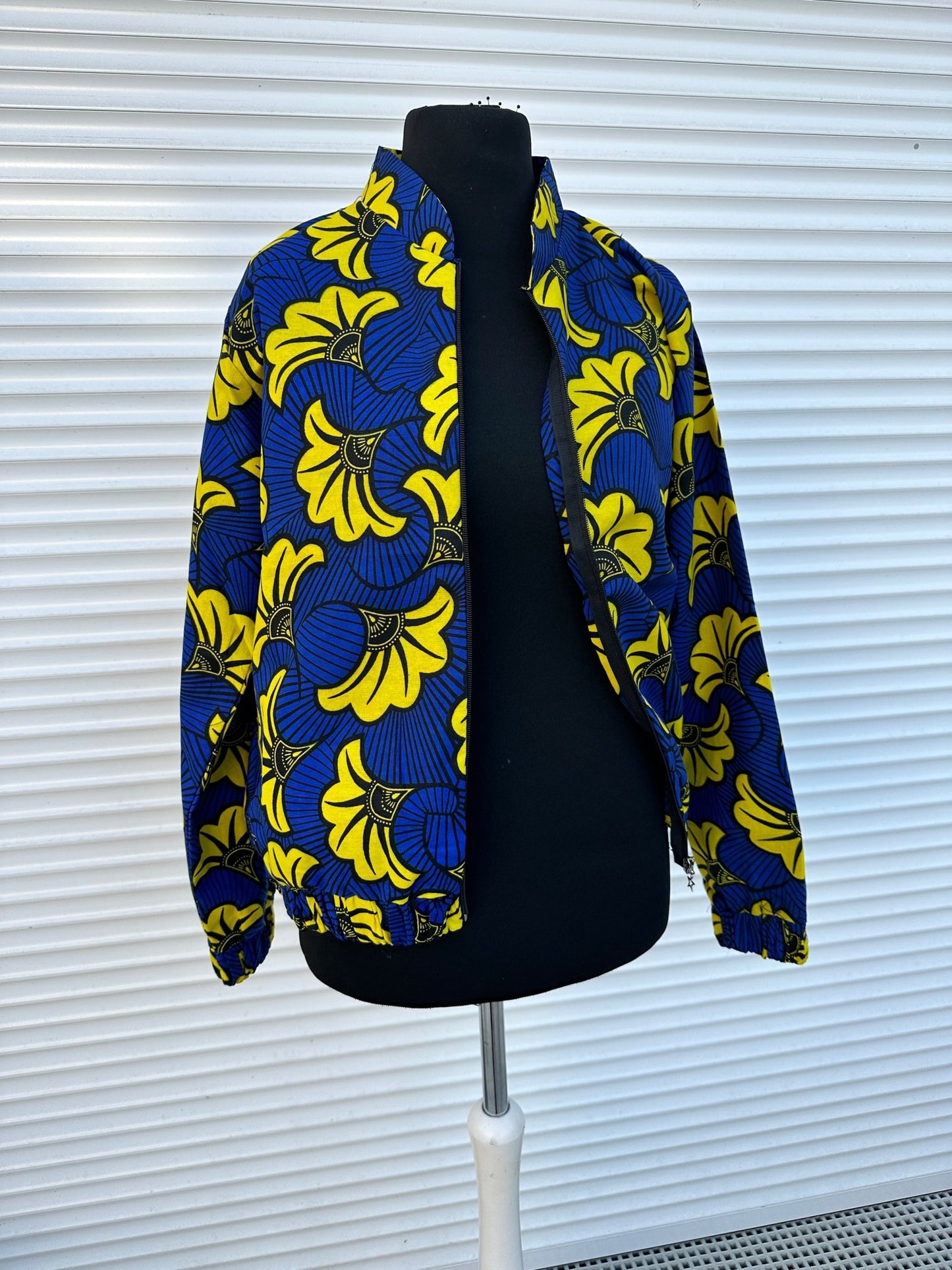 Bomber en Wax mixte - Avec poches - motif Fleurs de mariage - Kaysol Couture