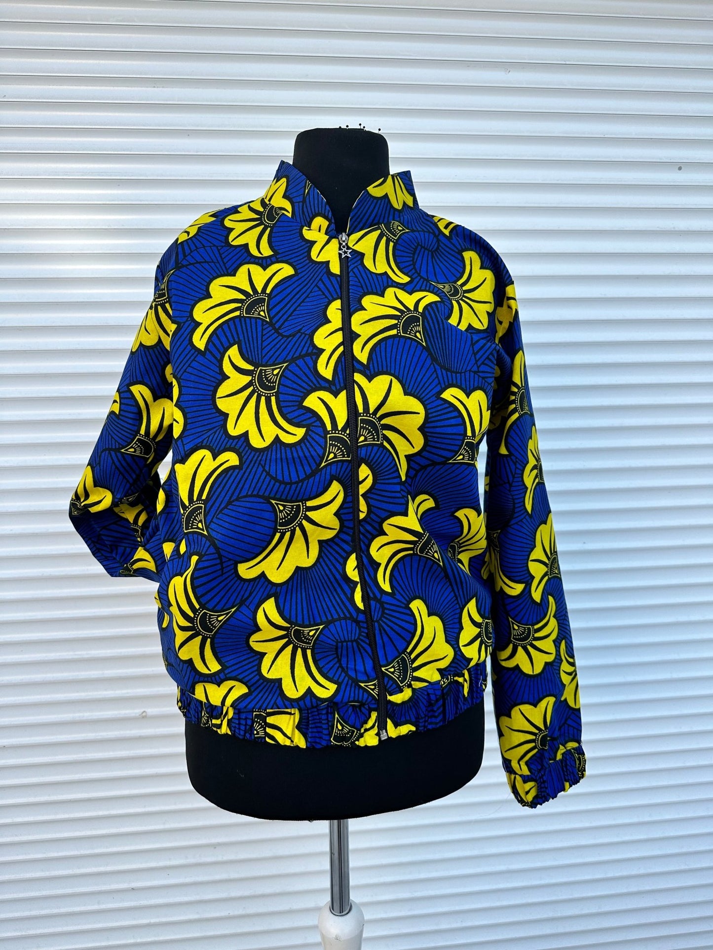 Bomber en Wax mixte - Avec poches - motif Fleurs de mariage - Kaysol Couture