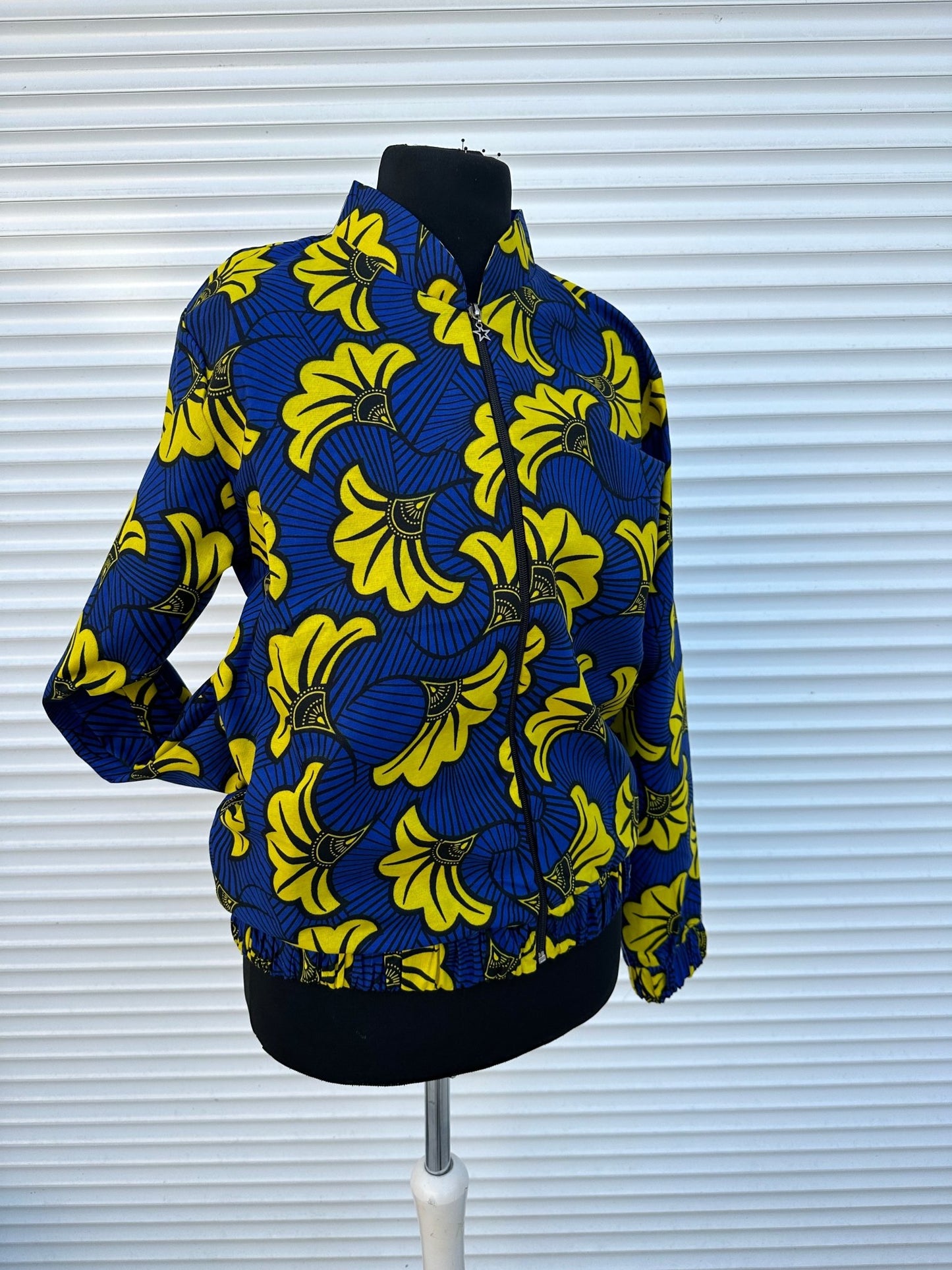 Bomber en Wax mixte - Avec poches - motif Fleurs de mariage - Kaysol Couture