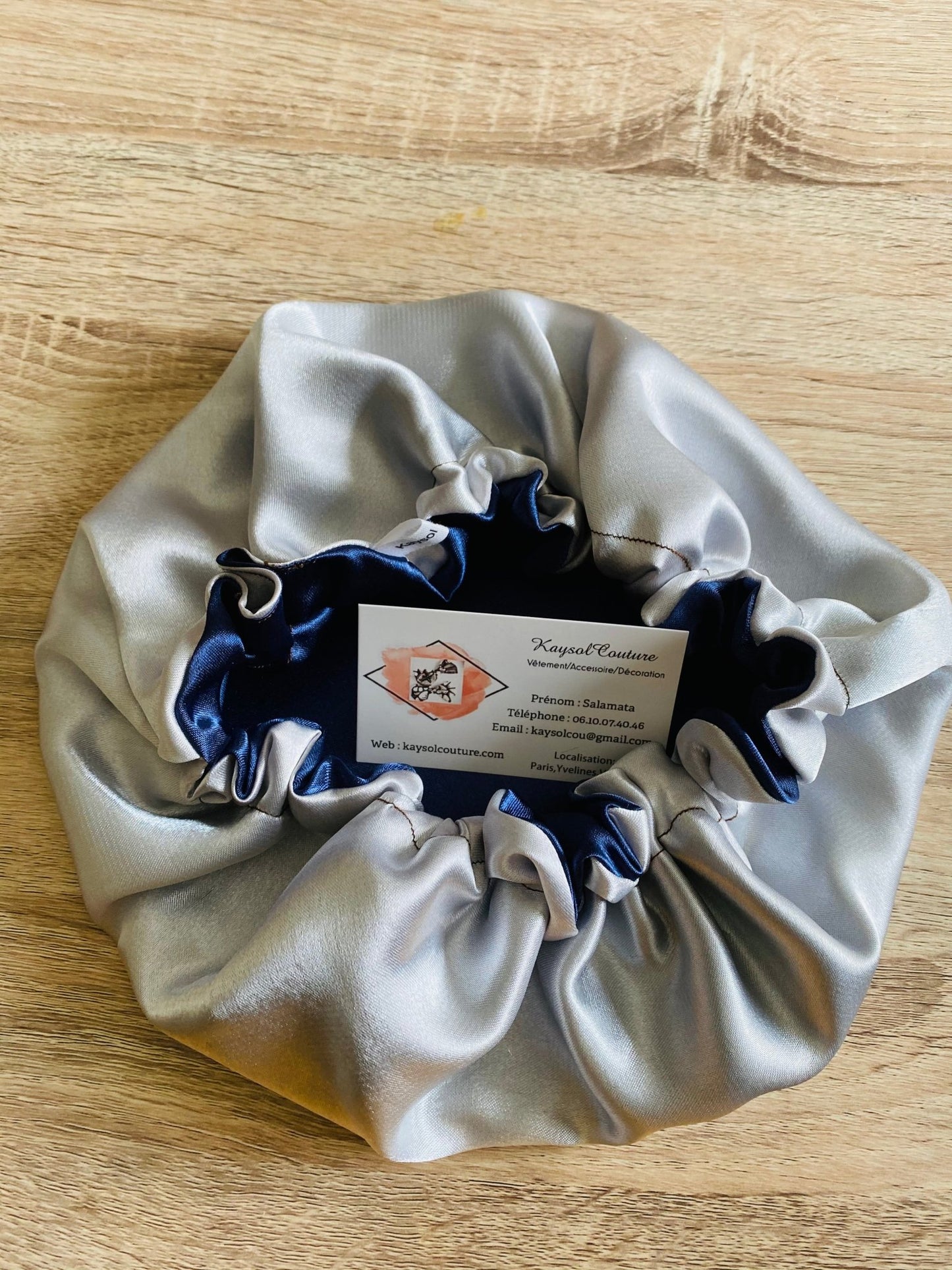 Bonnet en satin - bonnet de nuit - Recto/verso - Kaysol Couture