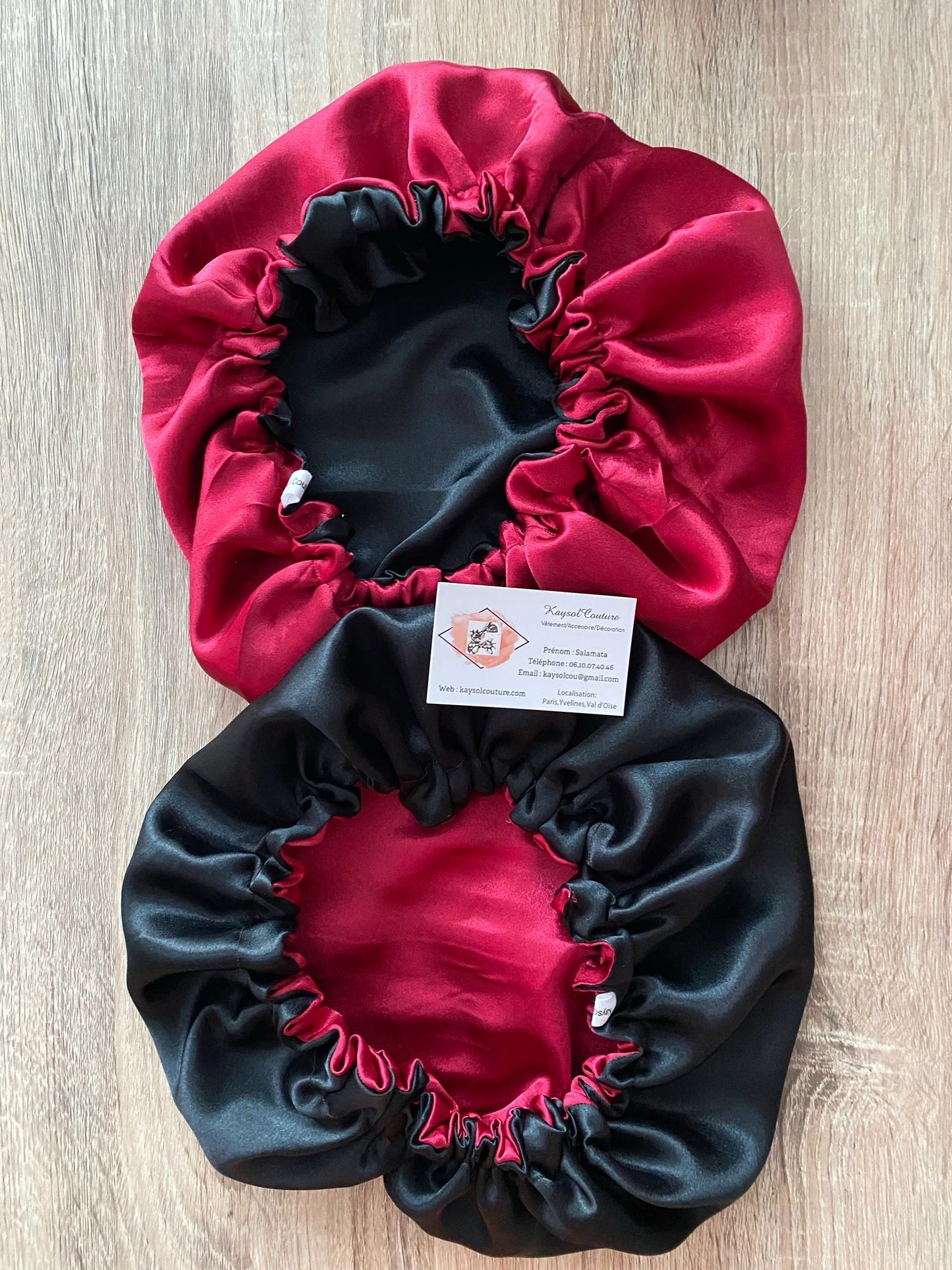 Bonnet en satin - bonnet de nuit - Recto/verso - Kaysol Couture