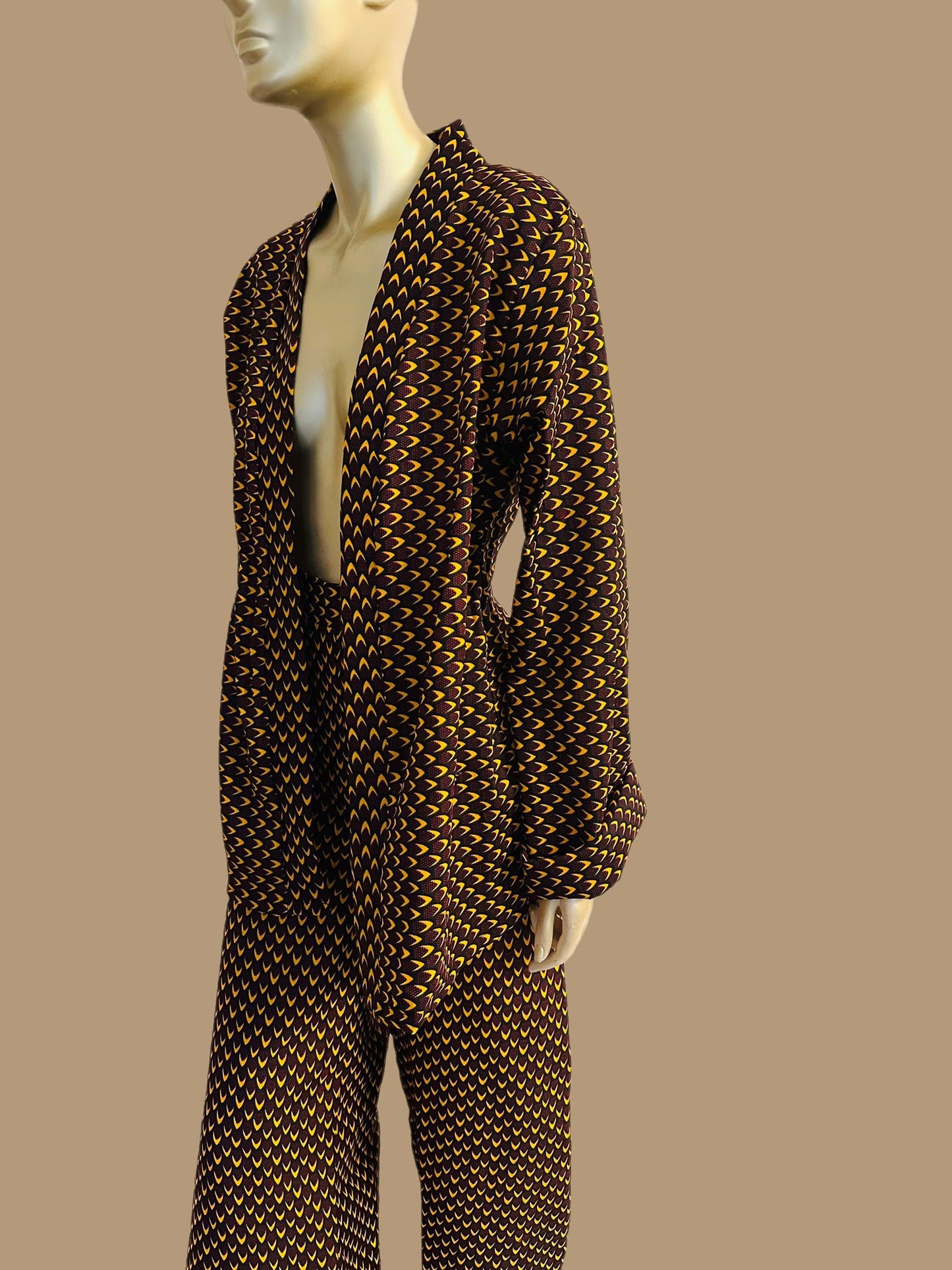 Costume en Wax femme - Blazer kimono en Wax et Pantalon taille haute en Wax - Kaysol Couture