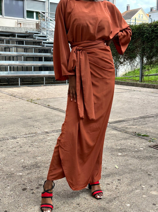 Ensemble deux pieces pour femmes - Tenue Mastoura terracotta - Tenue manches longues Terracotta - Kaysol Couture