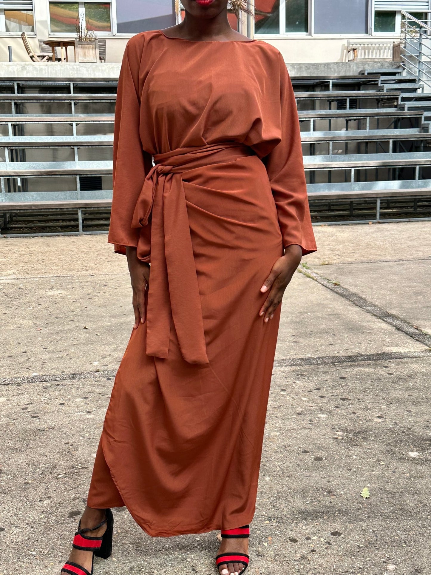 Ensemble deux pieces pour femmes - Tenue Mastoura terracotta - Tenue manches longues Terracotta - Kaysol Couture