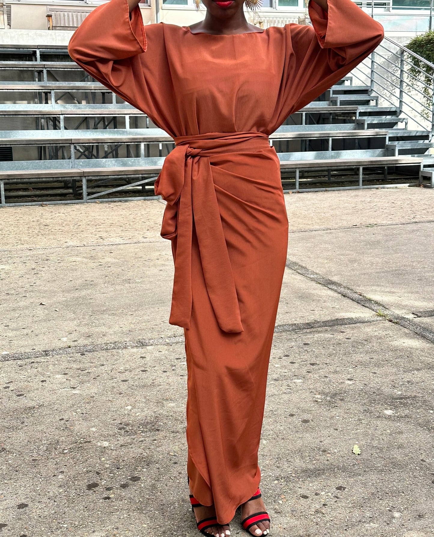 Ensemble deux pieces pour femmes - Tenue Mastoura terracotta - Tenue manches longues Terracotta - Kaysol Couture