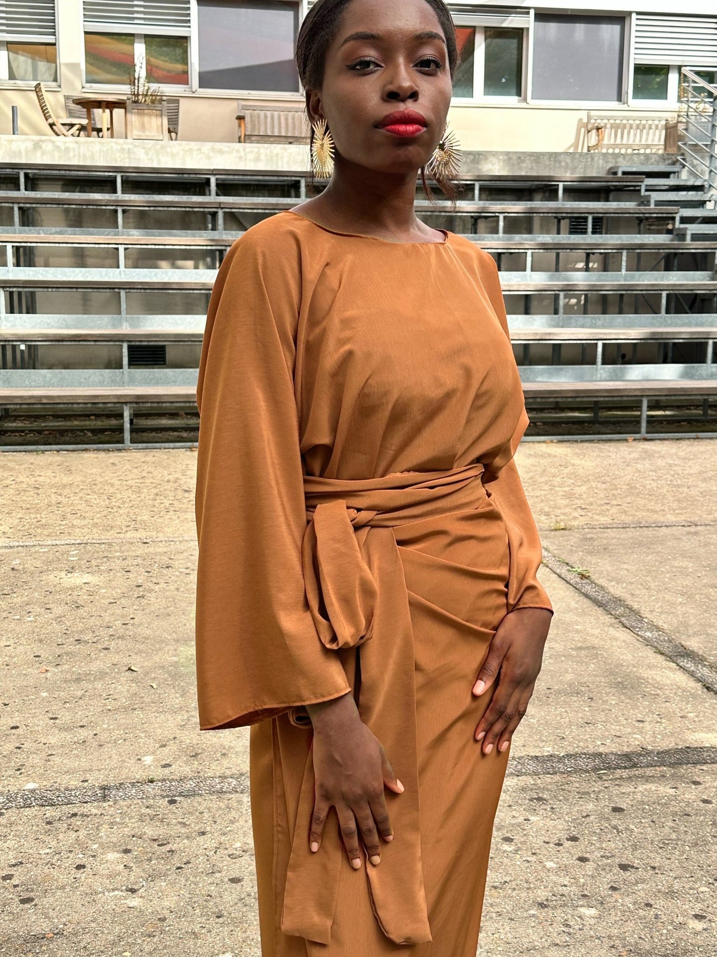 Ensemble deux pieces pour femmes - Tenue Mastoura terracotta - Tenue manches longues Terracotta - Kaysol Couture