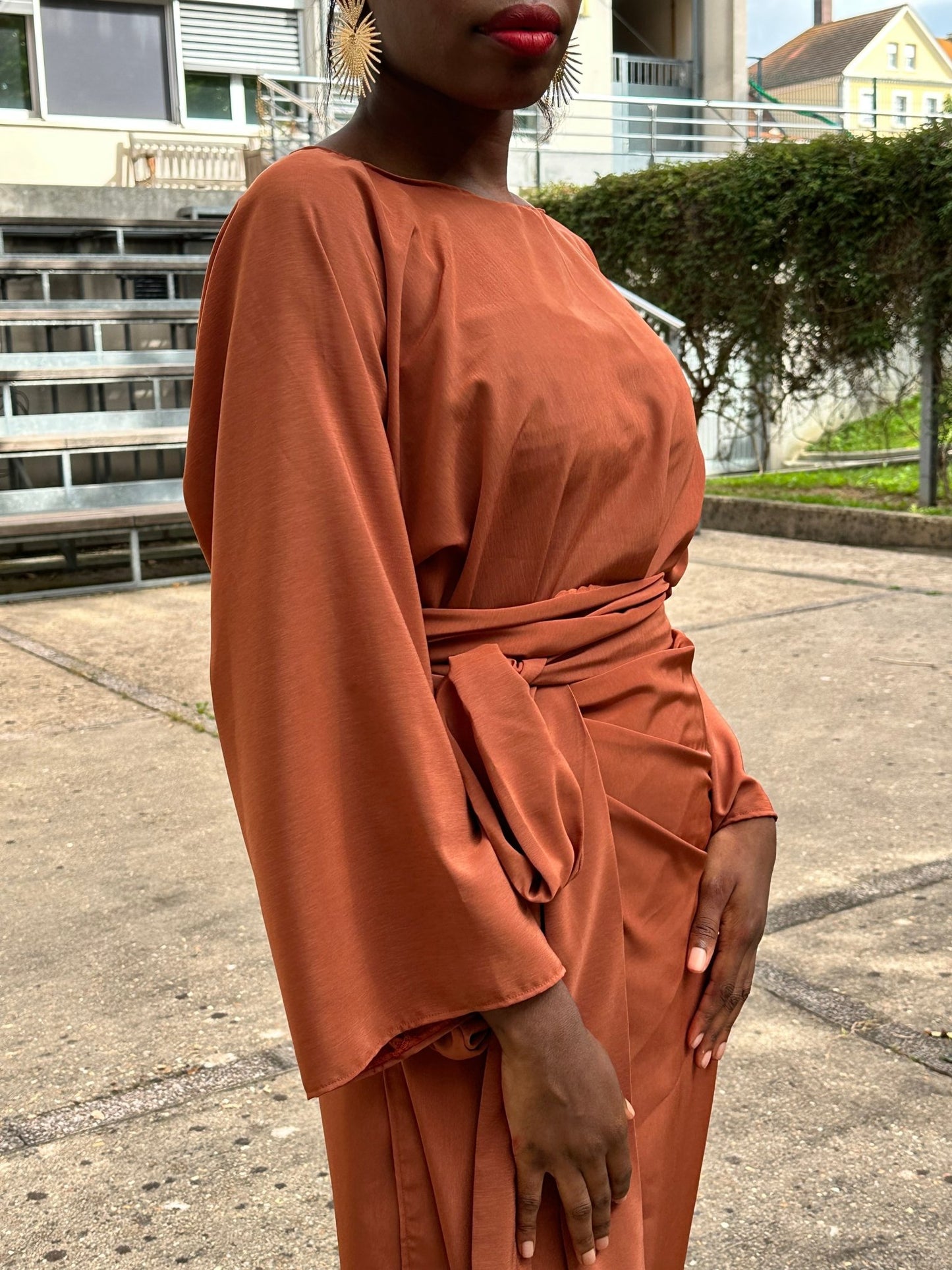 Ensemble deux pieces pour femmes - Tenue Mastoura terracotta - Tenue manches longues Terracotta - Kaysol Couture