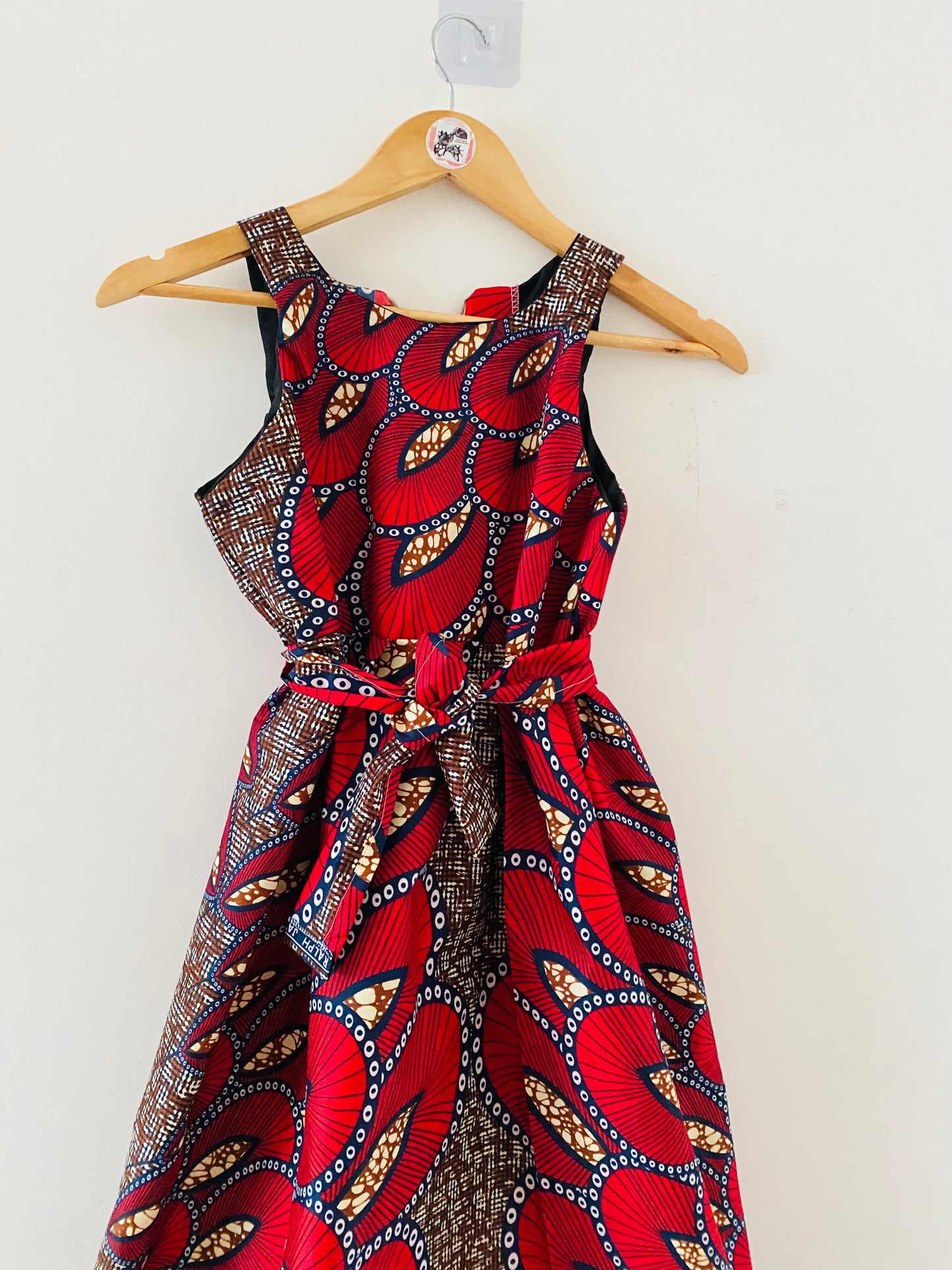 robe fillette en wax - tissu wax massai rouge