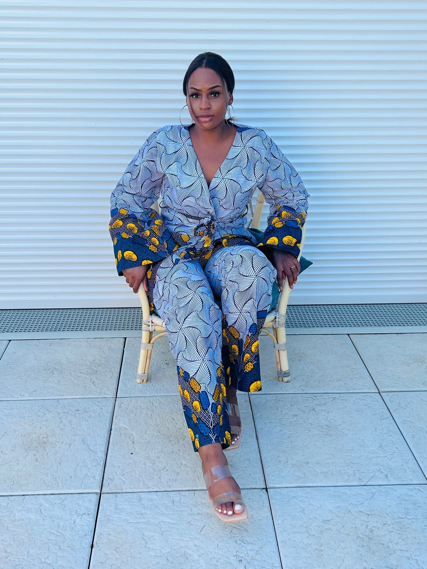 Costume en Wax femme - Blazer kimono en Wax et Pantalon taille haute en Wax