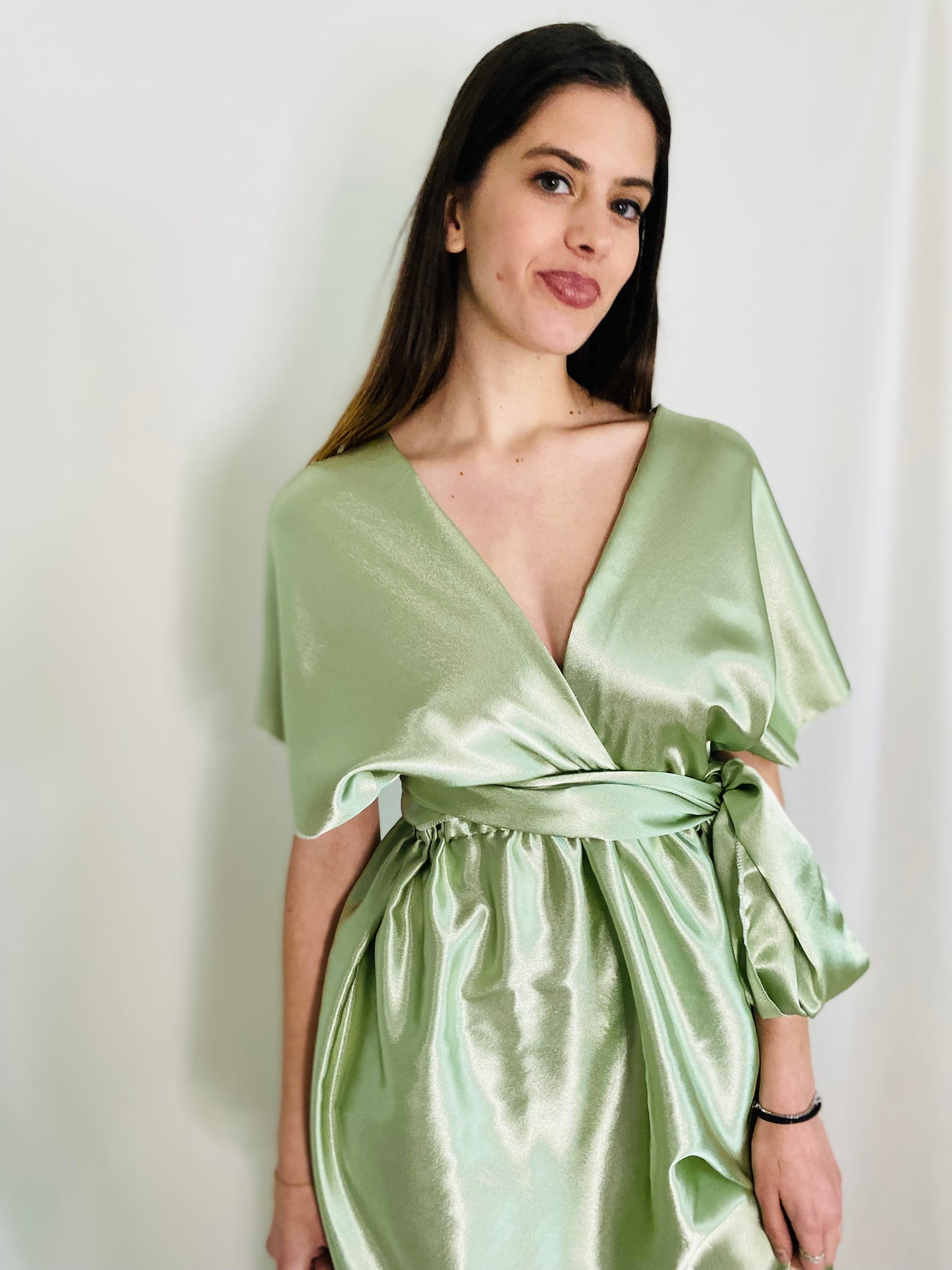 robe innfinty vert eau, robe en satin vert eau, robe en satin, robe convertiible en satin- robe longue vert menthe
