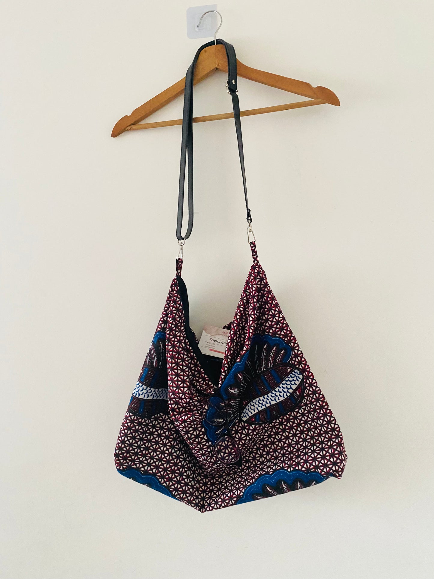 Sac cabas en wax - avec sangle en simili cuir