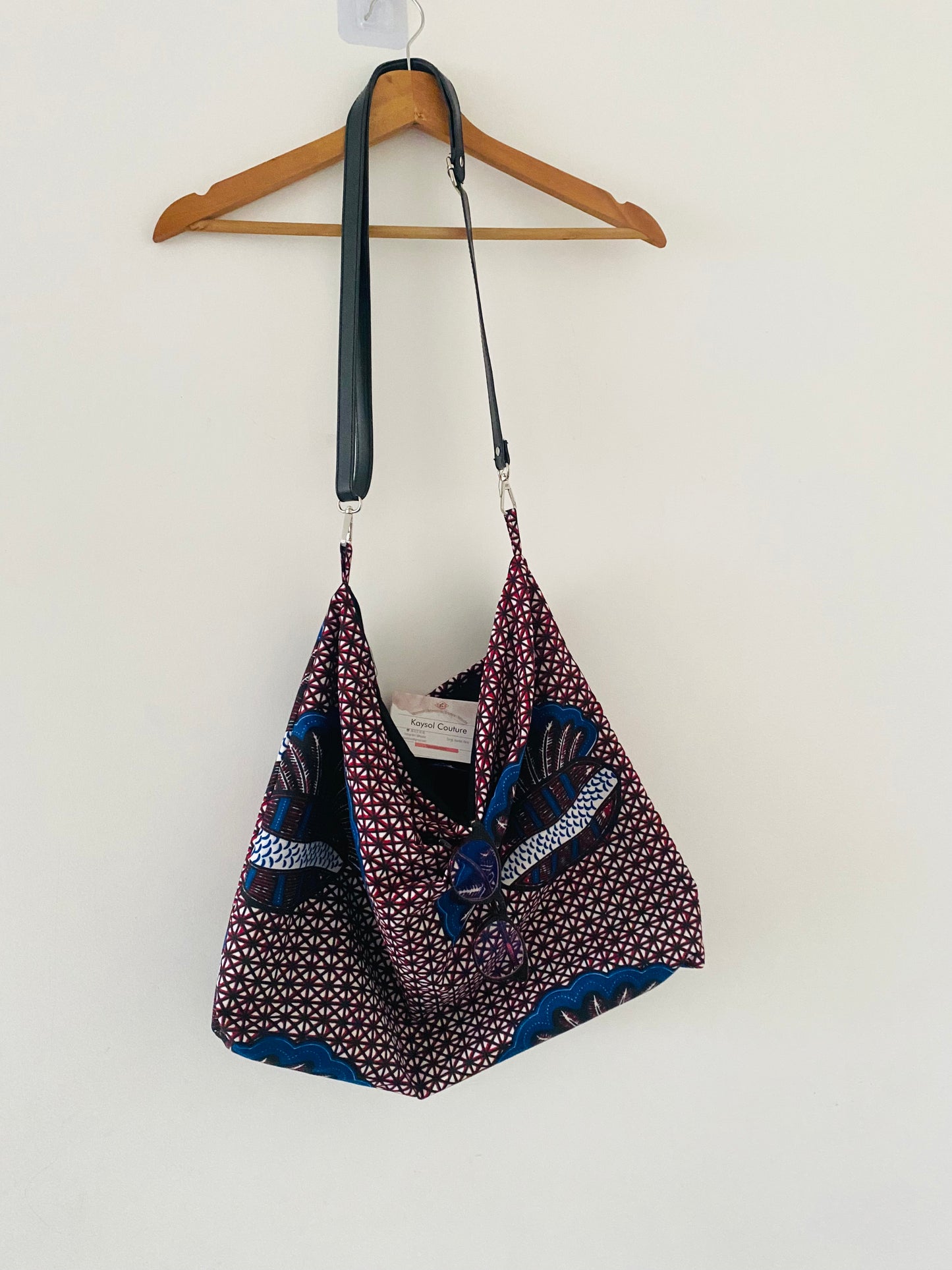 Sac cabas en wax - avec sangle en simili cuir