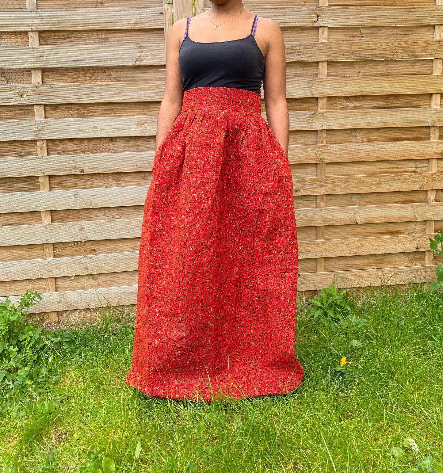 Jupe maxi en Wax - Taille haute - Avec poches - Kaysol Couture