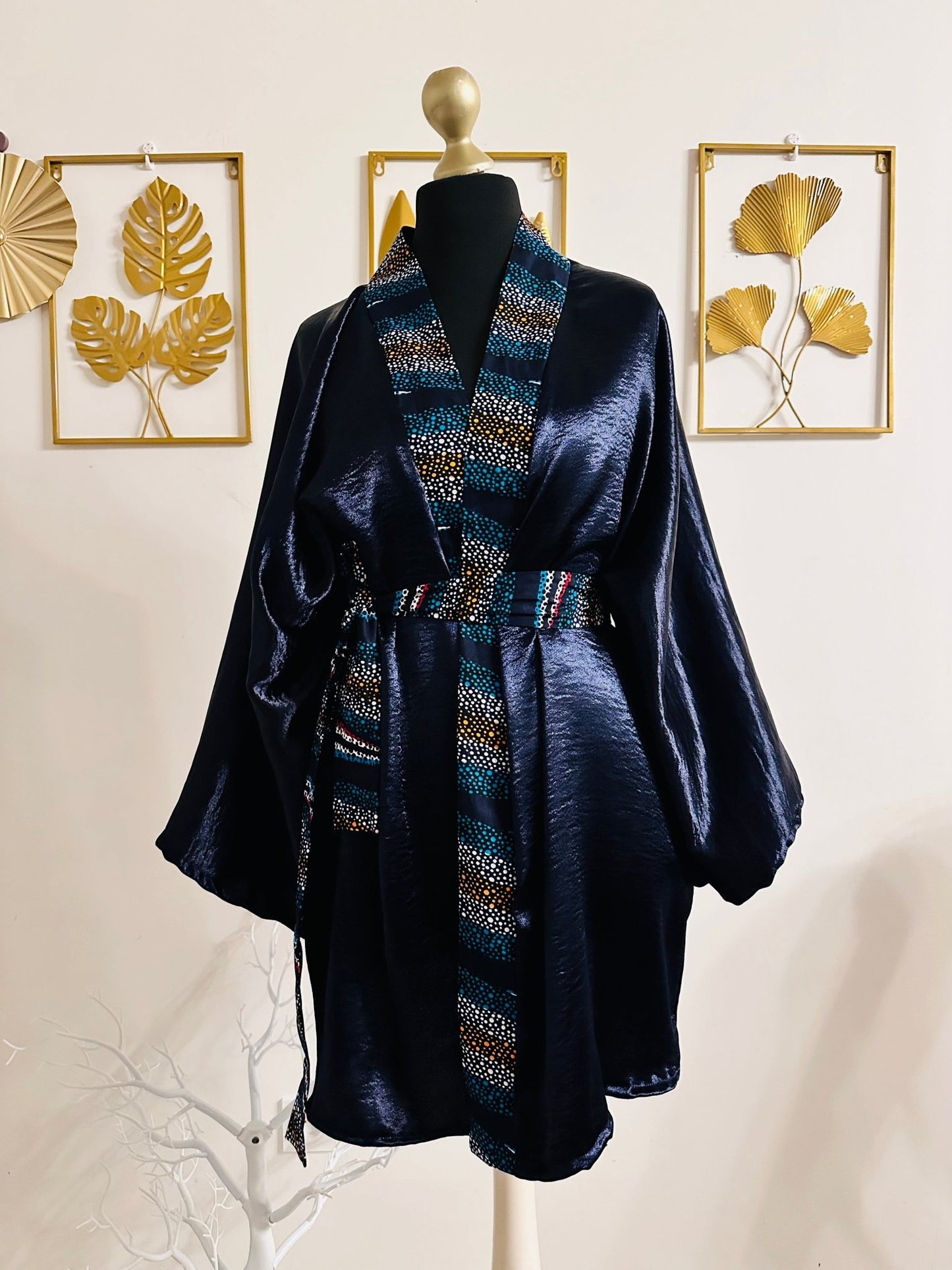 Kimono en Soie velours et Wax - Série Gueda - Kaysol Couture