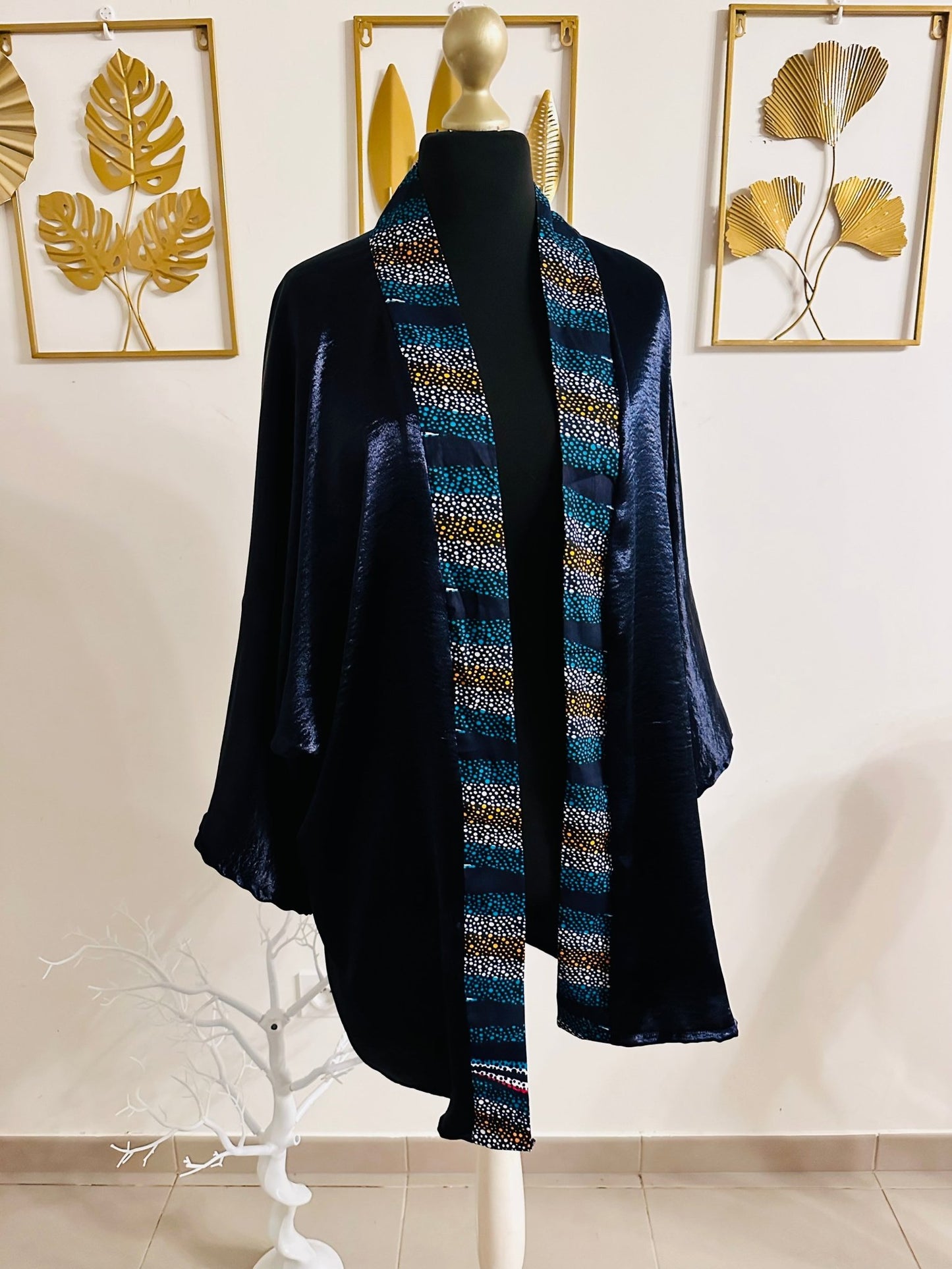 Kimono en Soie velours et Wax - Série Gueda - Kaysol Couture