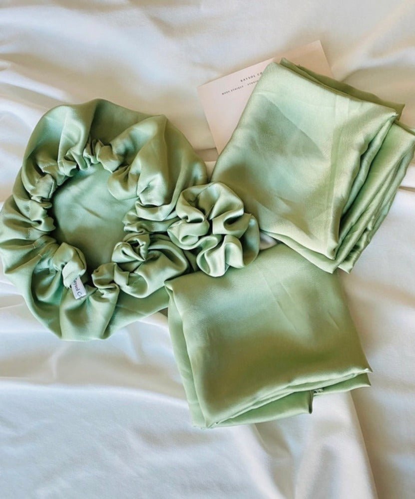 Kit taies d’oreillers en Soie avec bonnet en Soie et chouchou en soie Assorti - Kaysol Couture