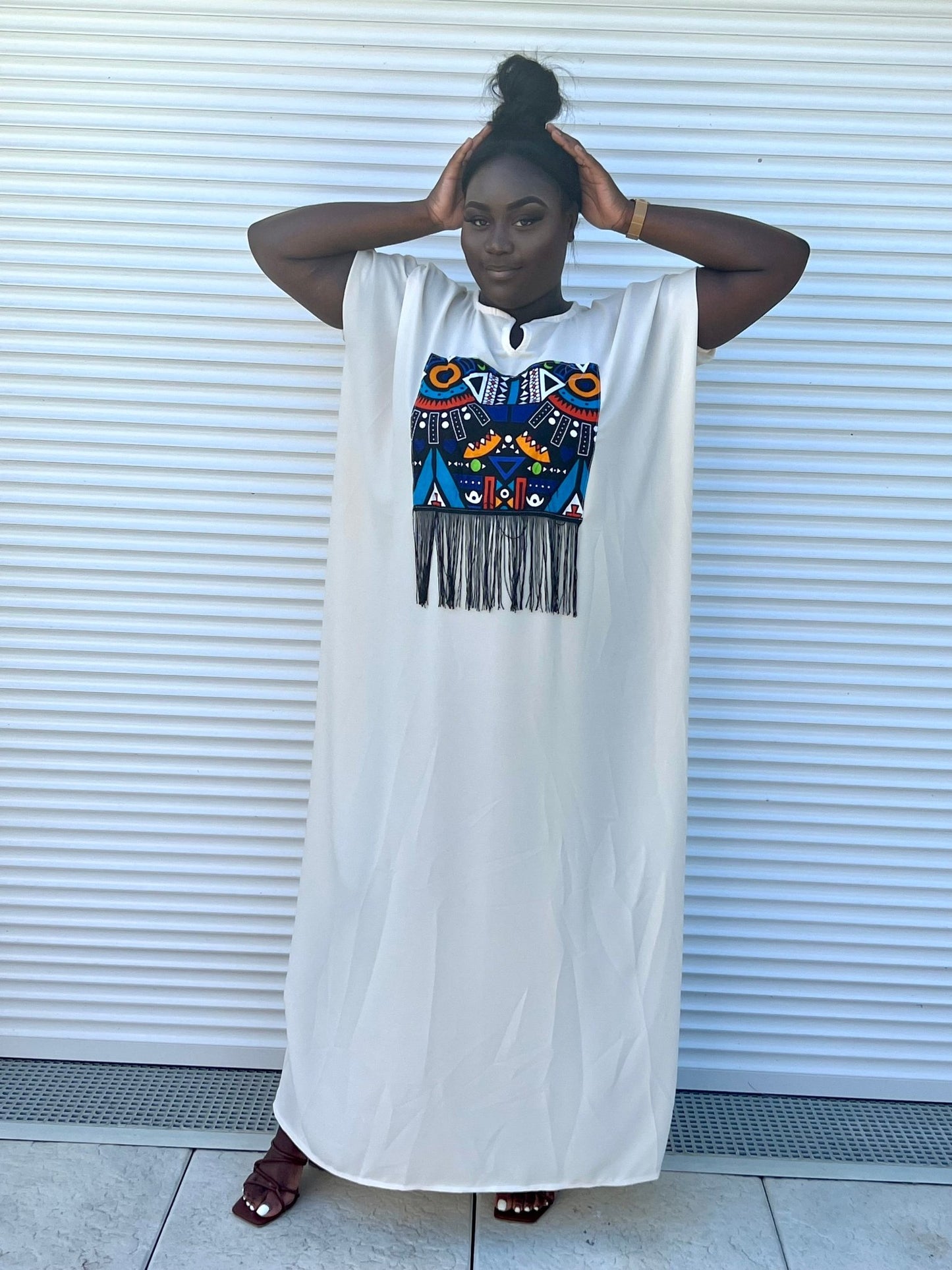 Robe ample avec wax - wax art - Noir - Beige - Kaysol Couture