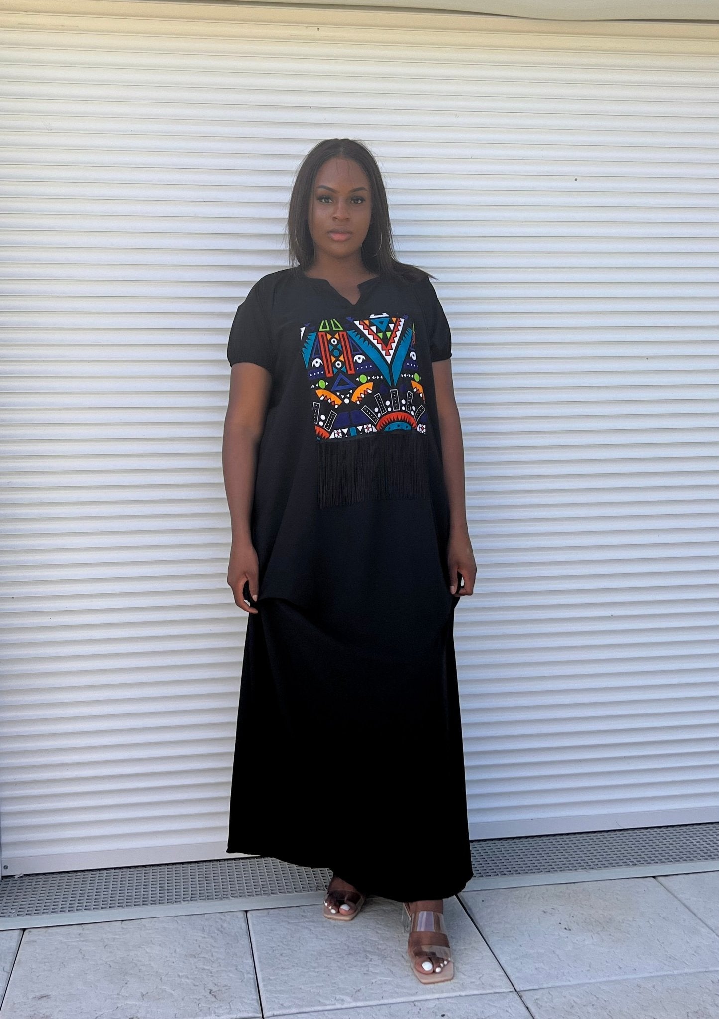 Robe ample avec wax - wax art - Noir - Beige - Kaysol Couture