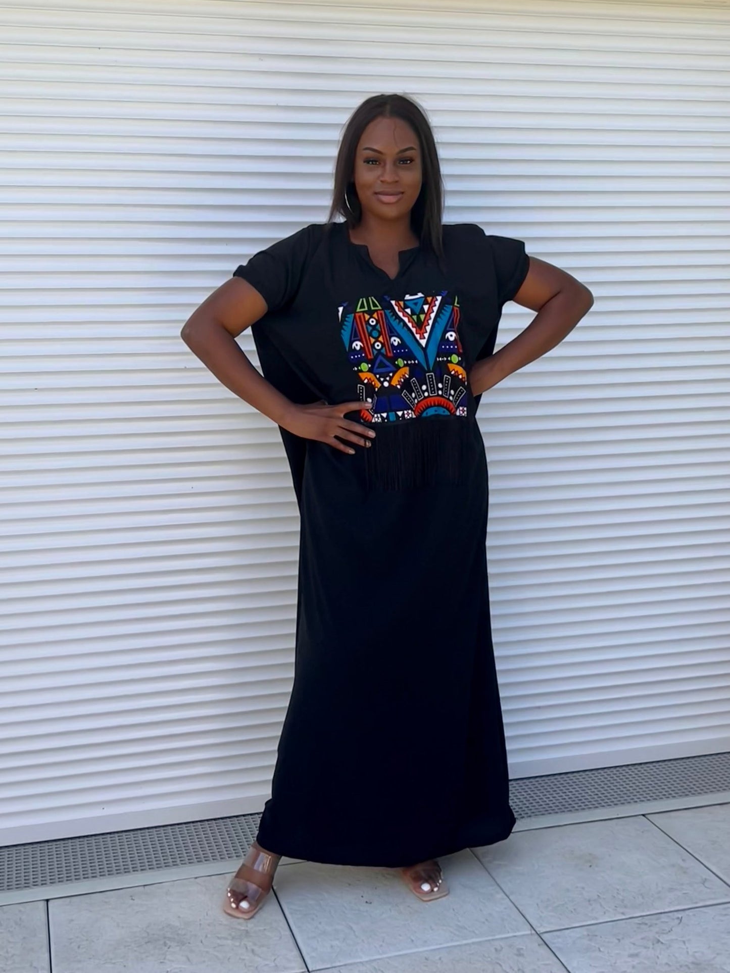 Robe ample avec wax - wax art - Noir - Beige - Kaysol Couture