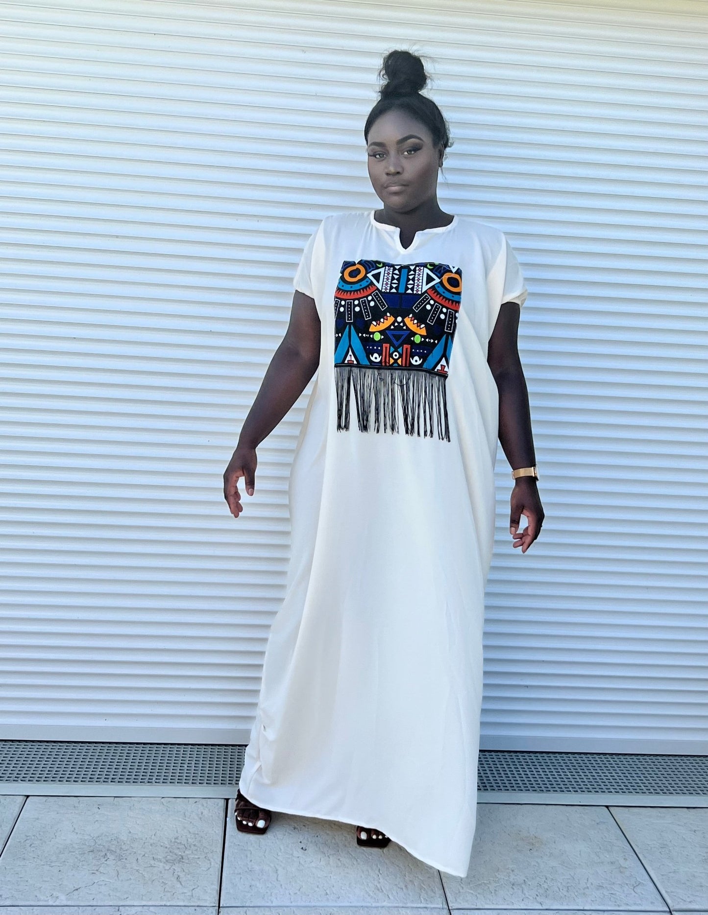Robe ample avec wax - wax art - Noir - Beige - Kaysol Couture